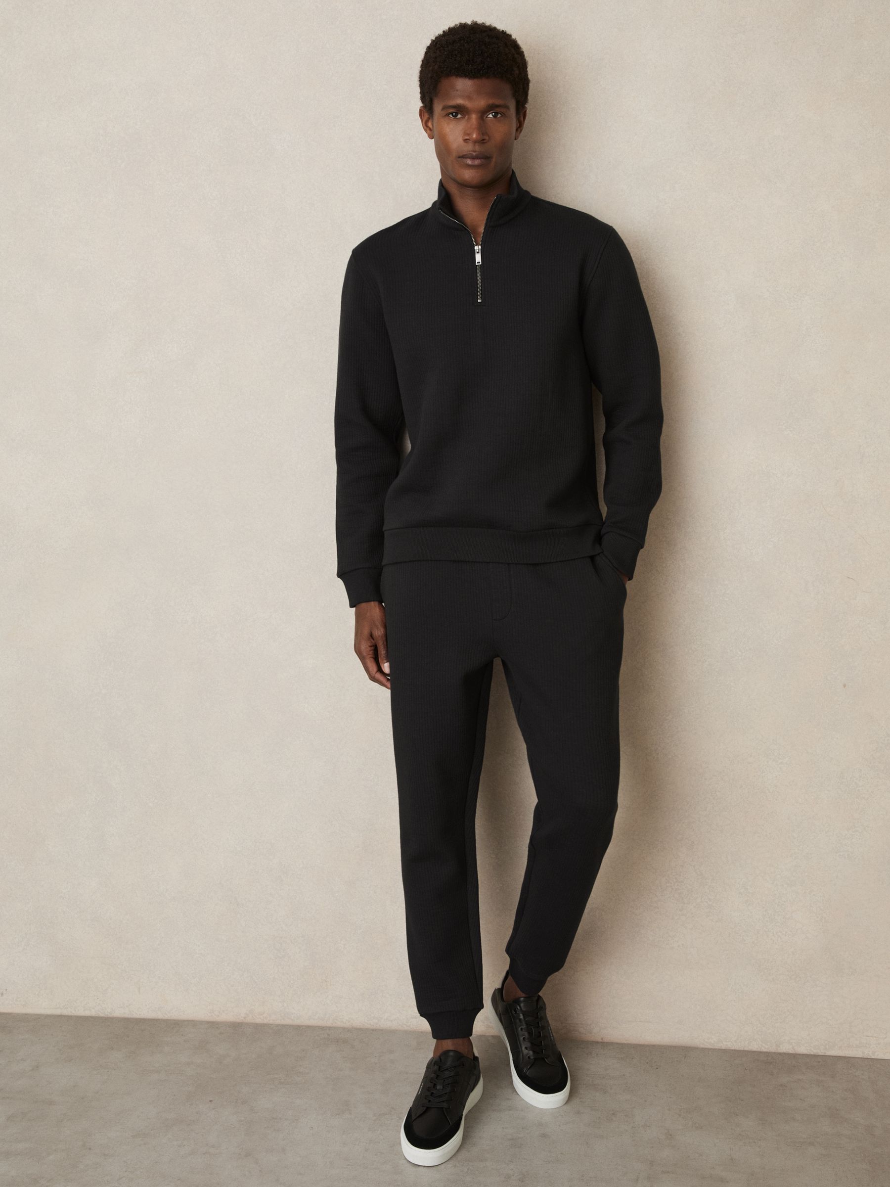 Half-Zip Funnel-Neck Jumper in Washed Black
