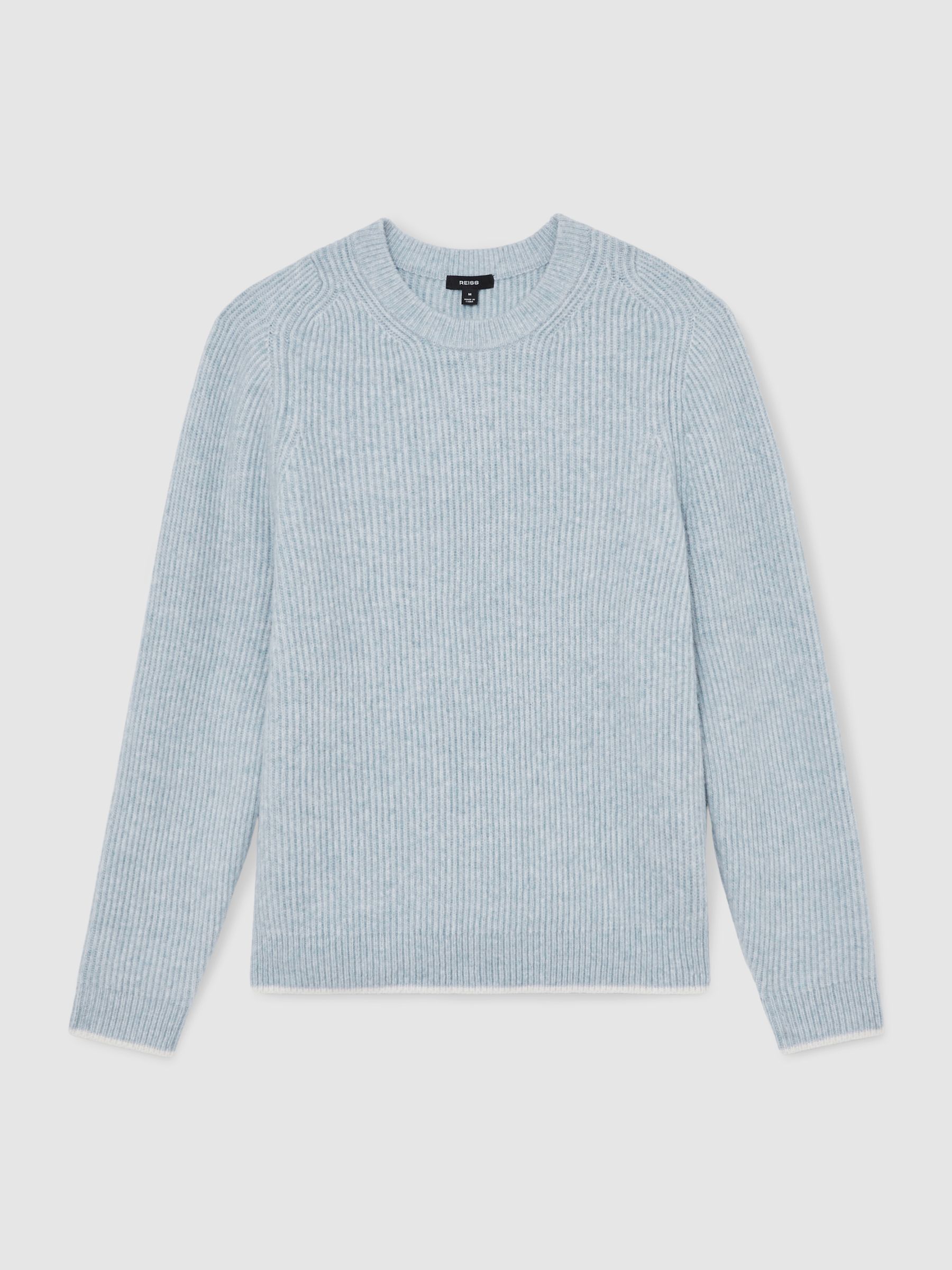 Brushed Rib-Knit Crew-Neck Jumper with Wool in Soft Blue