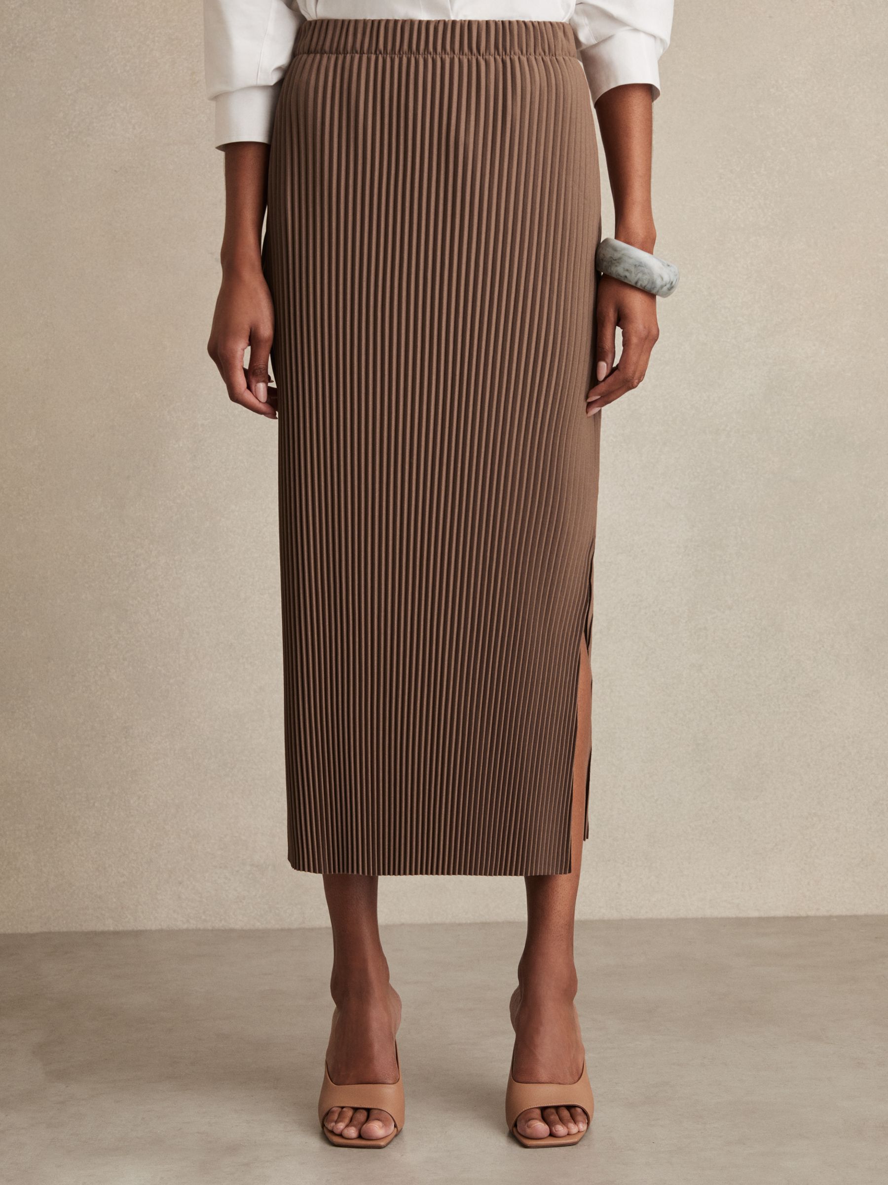 Pleated Jersey Midi Skirt in Chocolate