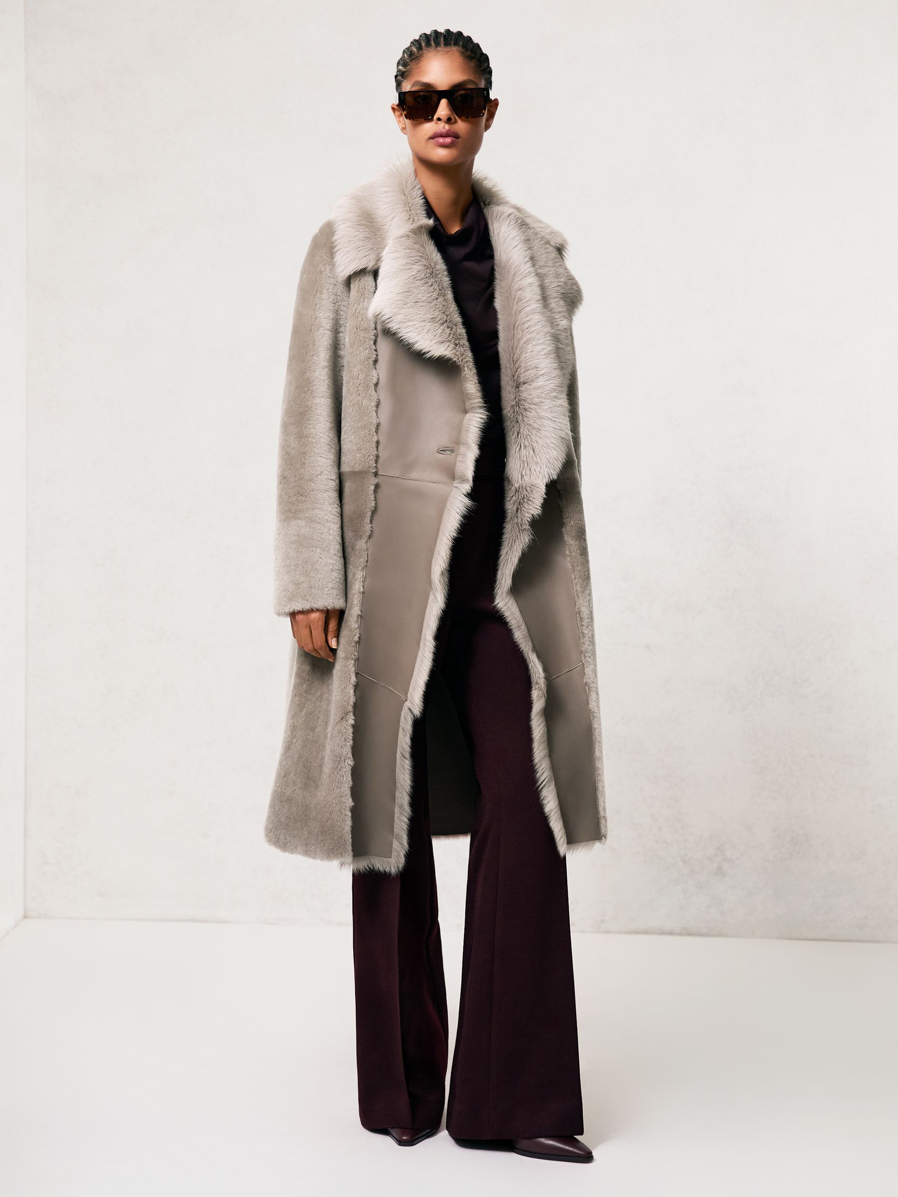 Shearling And Leather Coat in Neutral