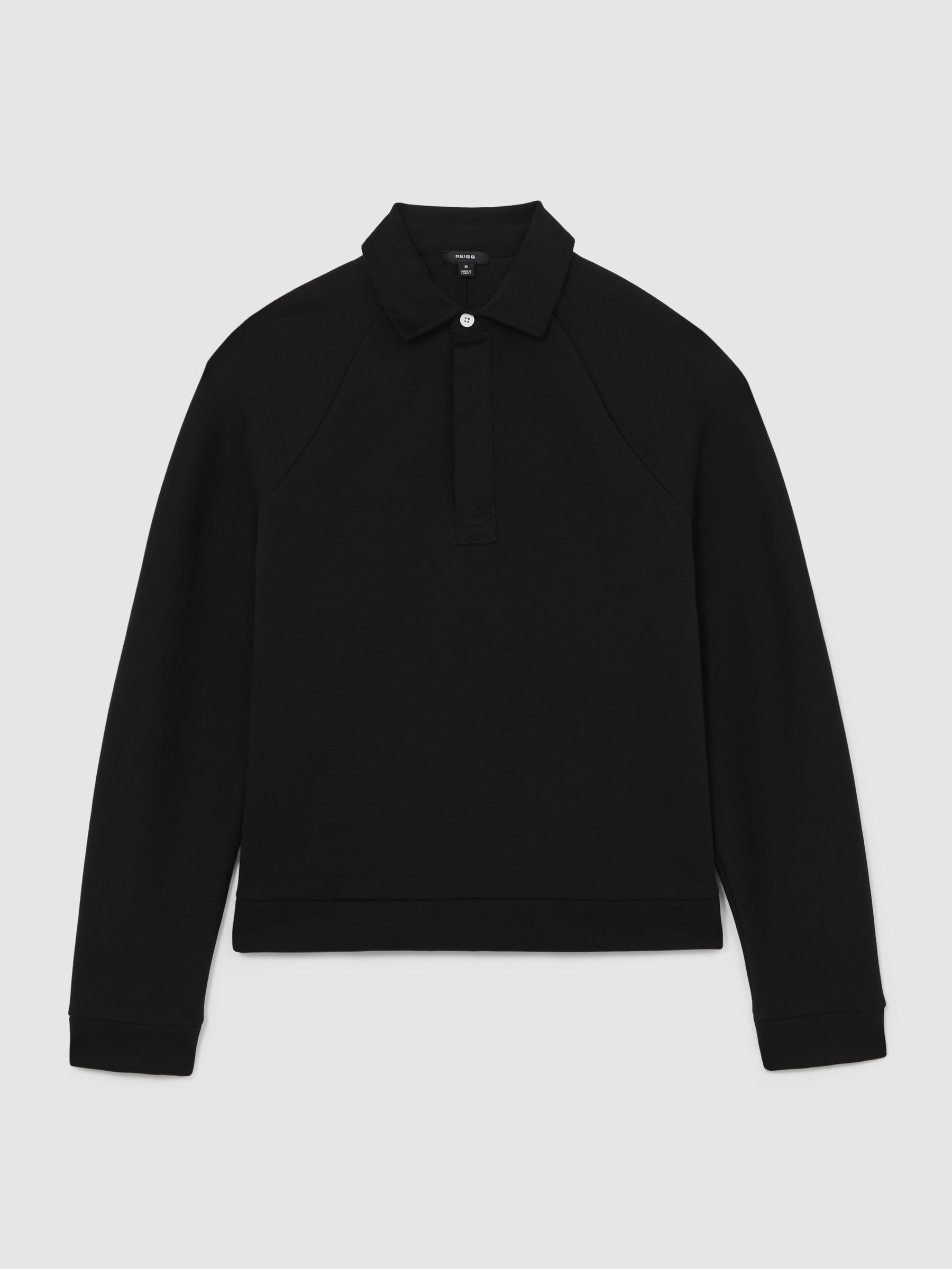 Cotton-Blend Fleece-Back Polo Shirt in Black