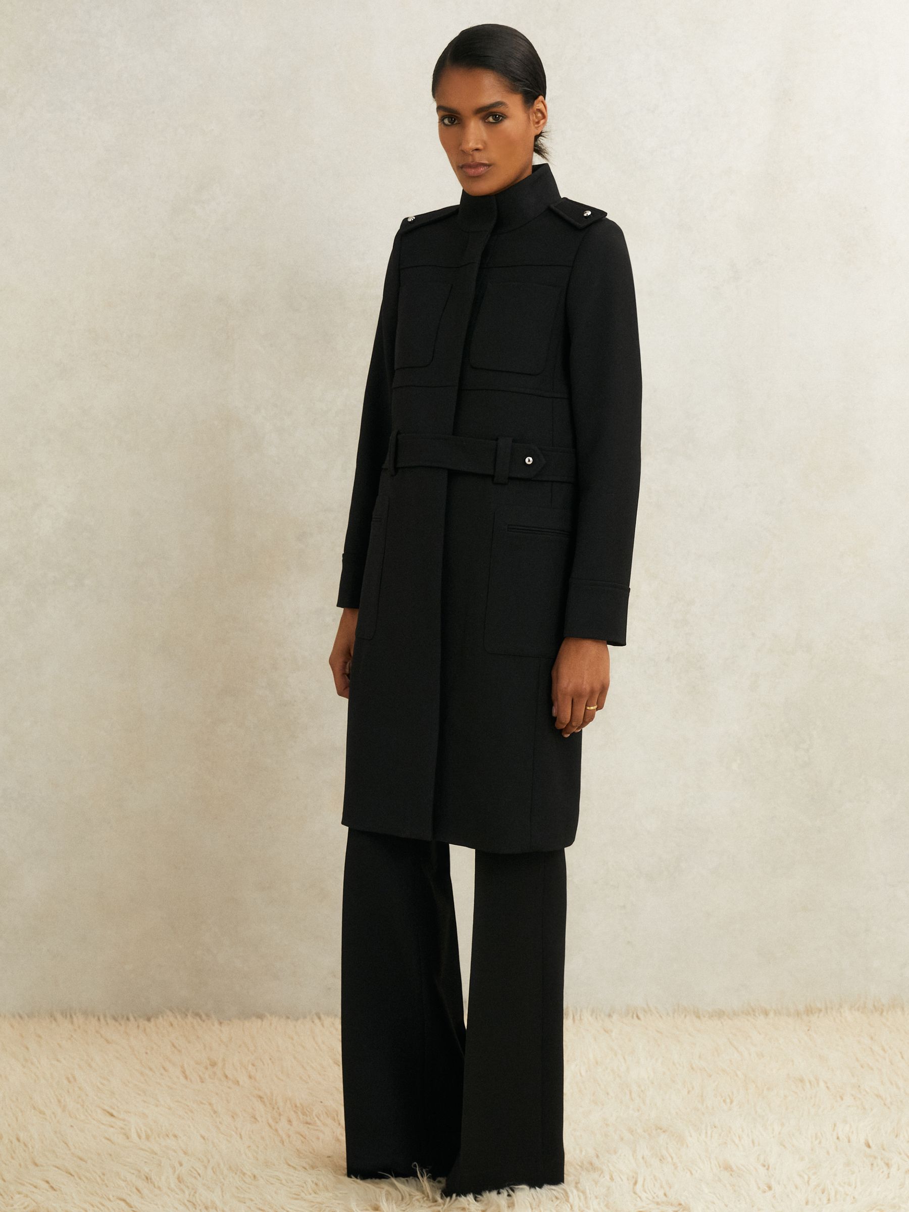 Atelier Wool Belted Long Coat in Black