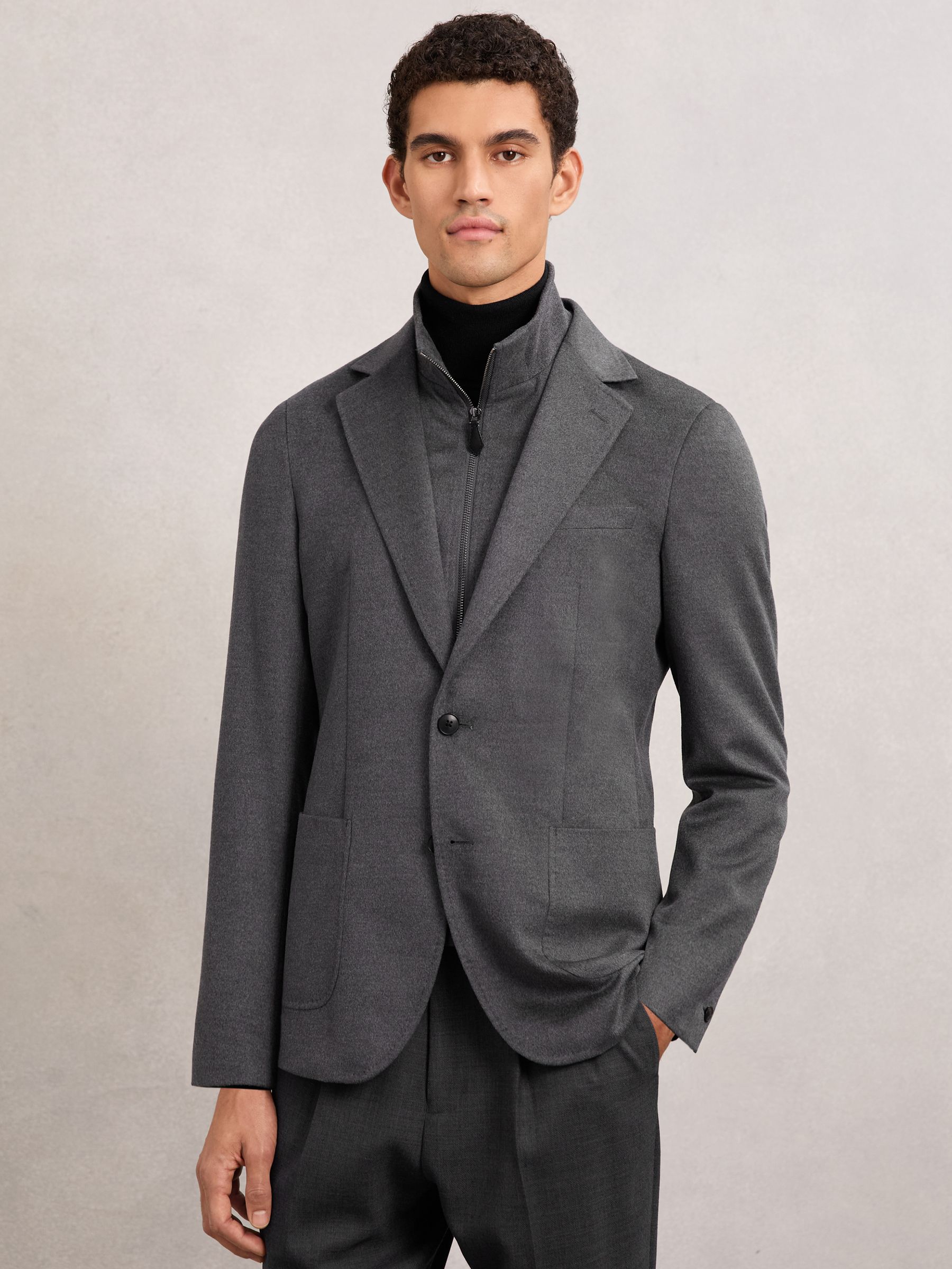 Single-Breasted Blazer With Gilet Insert Tailored-Fit in Charcoal