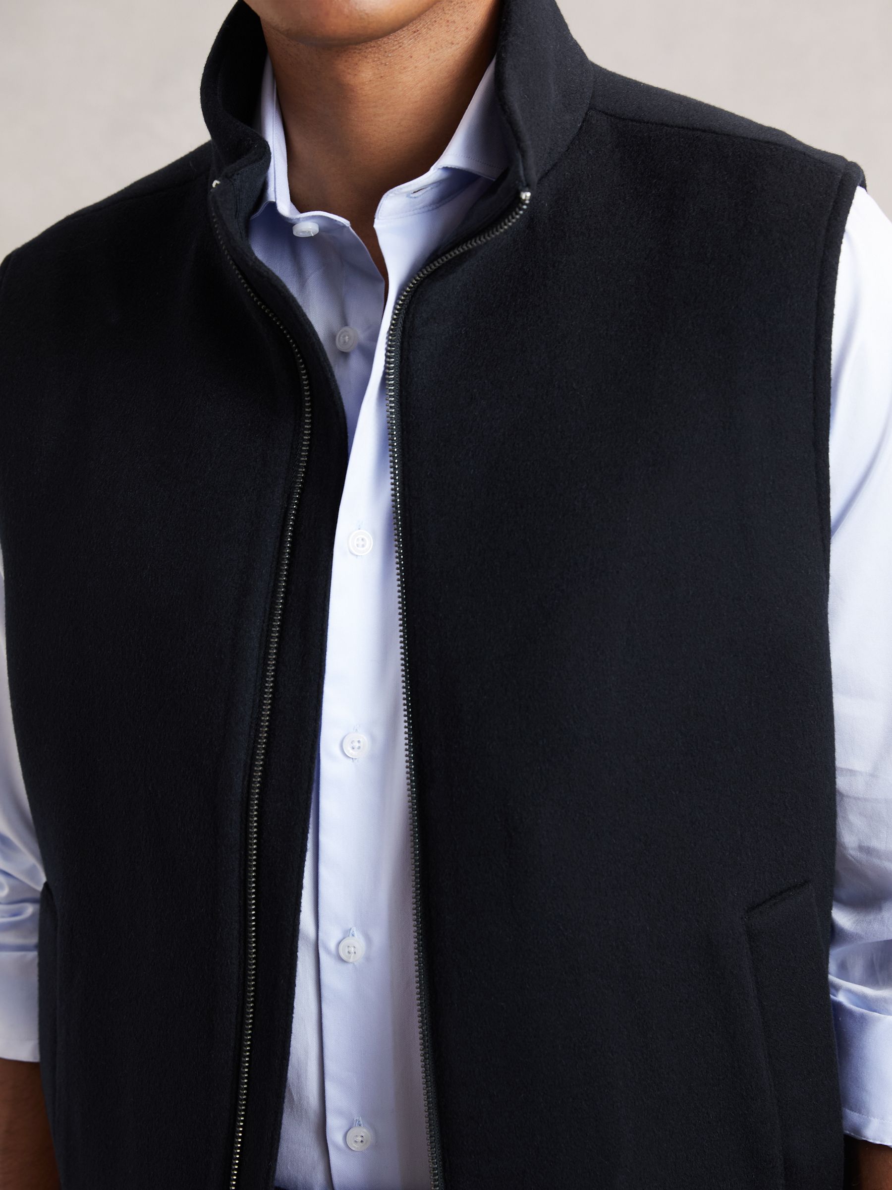 Wool-Blend Funnel-Neck Gilet in Navy