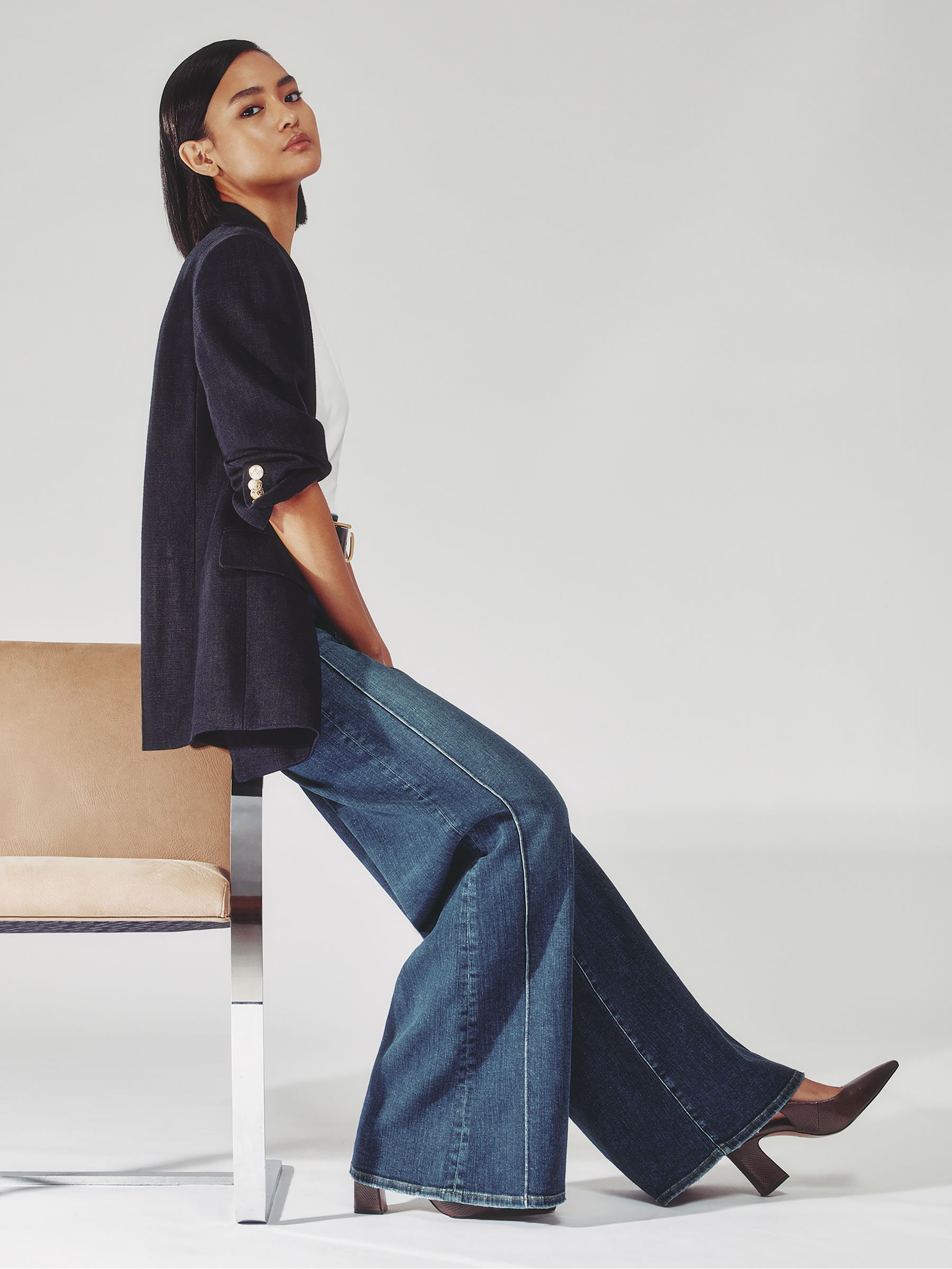 Petite Stretch-Cotton Wide-Leg Jeans in Black