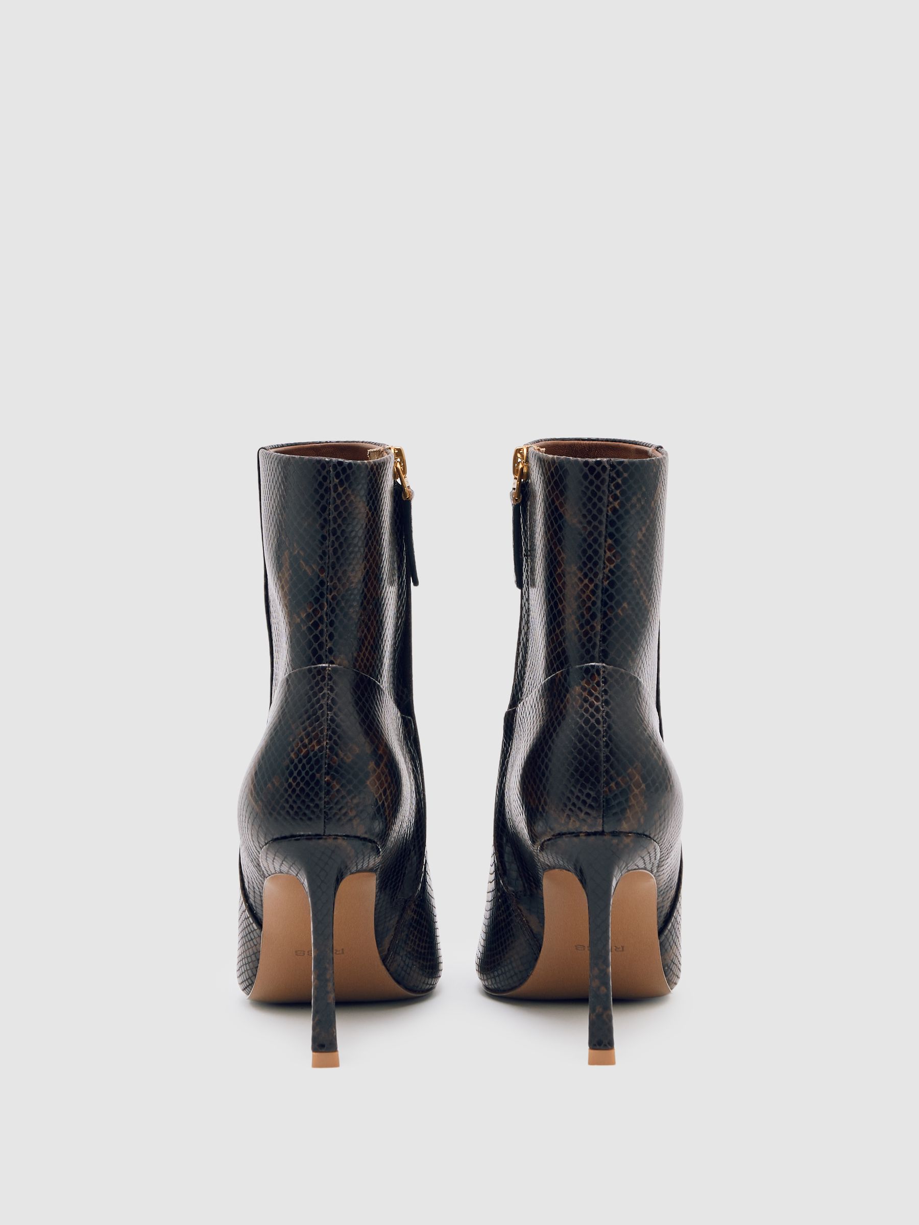 High Heeled Leather Ankle Boots in Snake