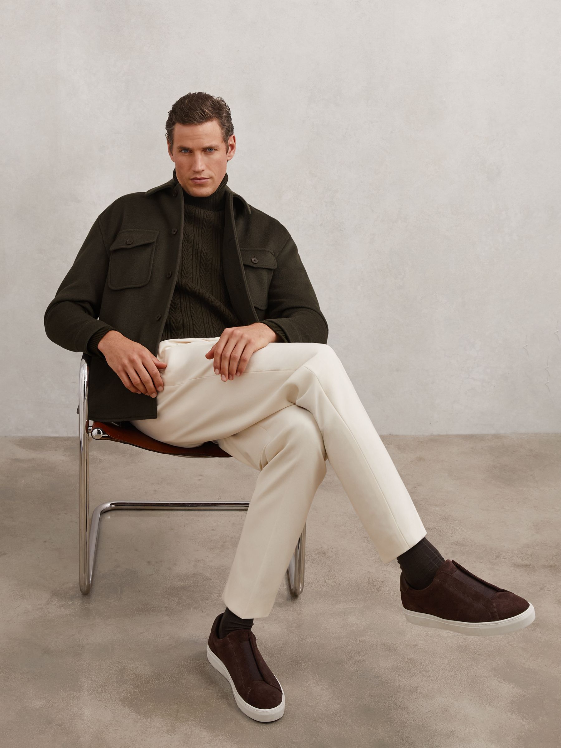 Wool-Blend Twin-Pocket Overshirt in Khaki Green