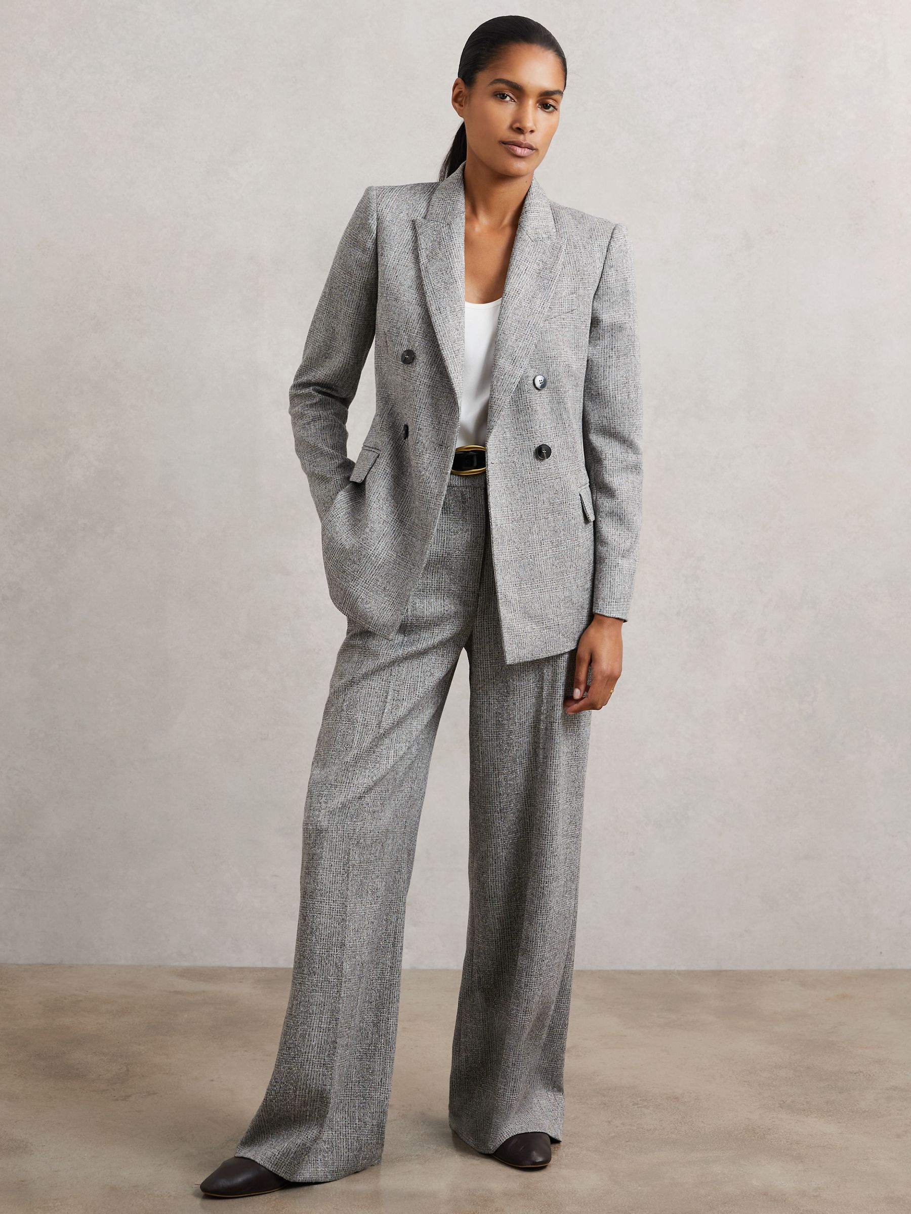 Wide-Leg Textured Suit Trousers in Grey