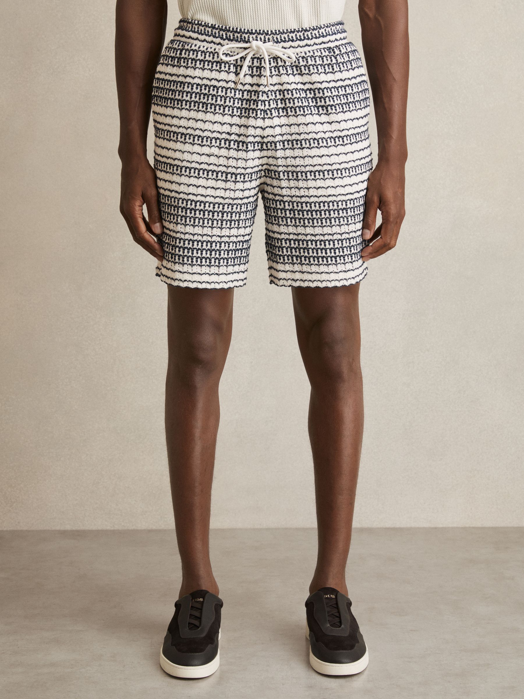 Crochet Drawstring Shorts in White/Black