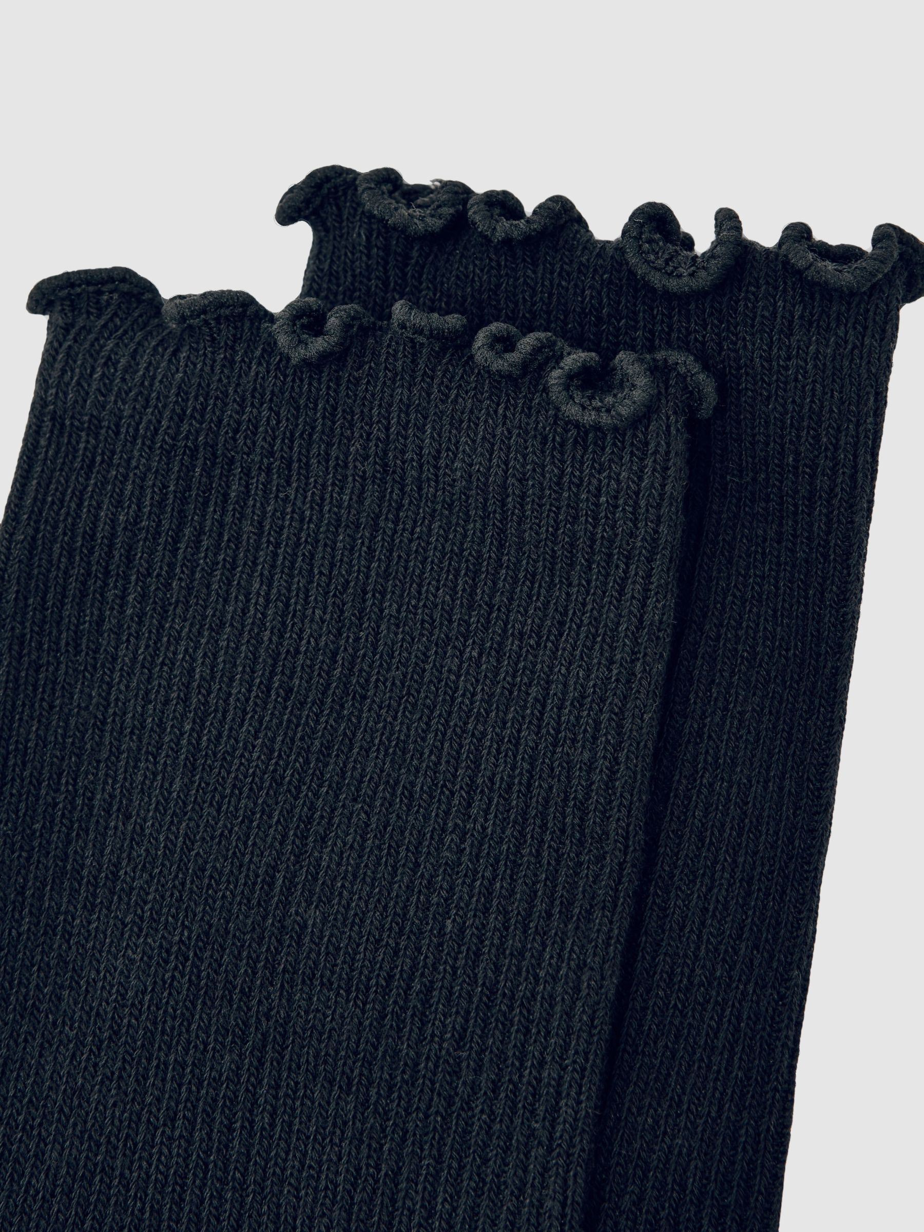 Ribbed Frilly Socks in Black