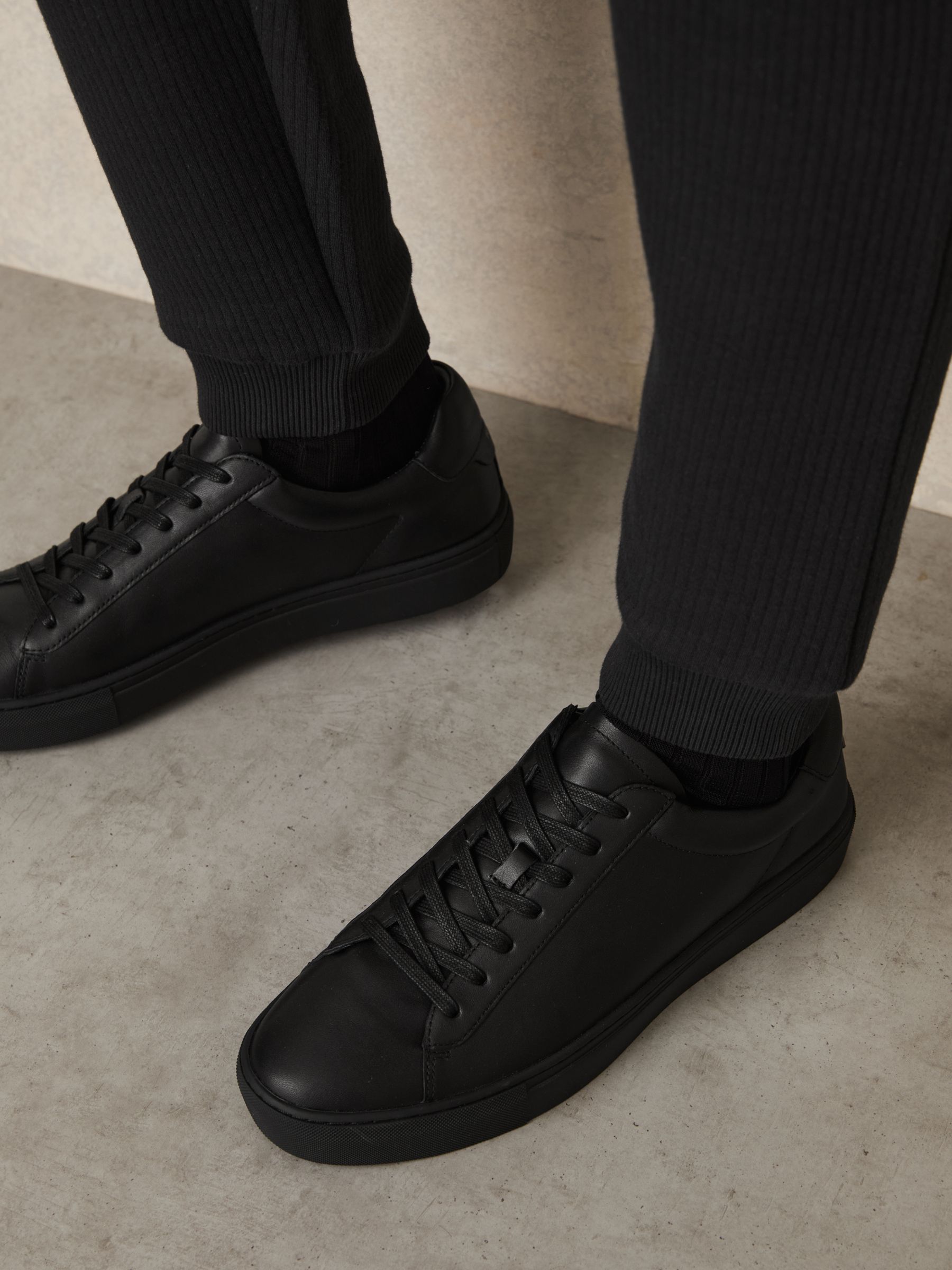 Leather Low-Top Trainers in All Black