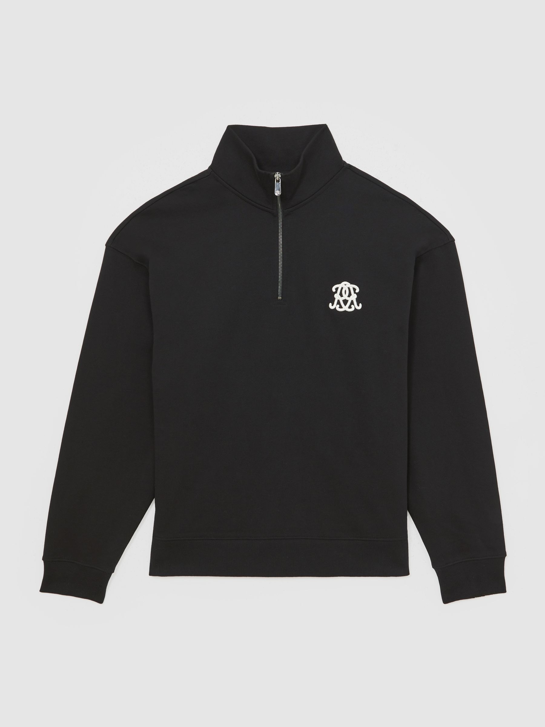 Monogram Half-Zip Relaxed Sweatshirt in Black