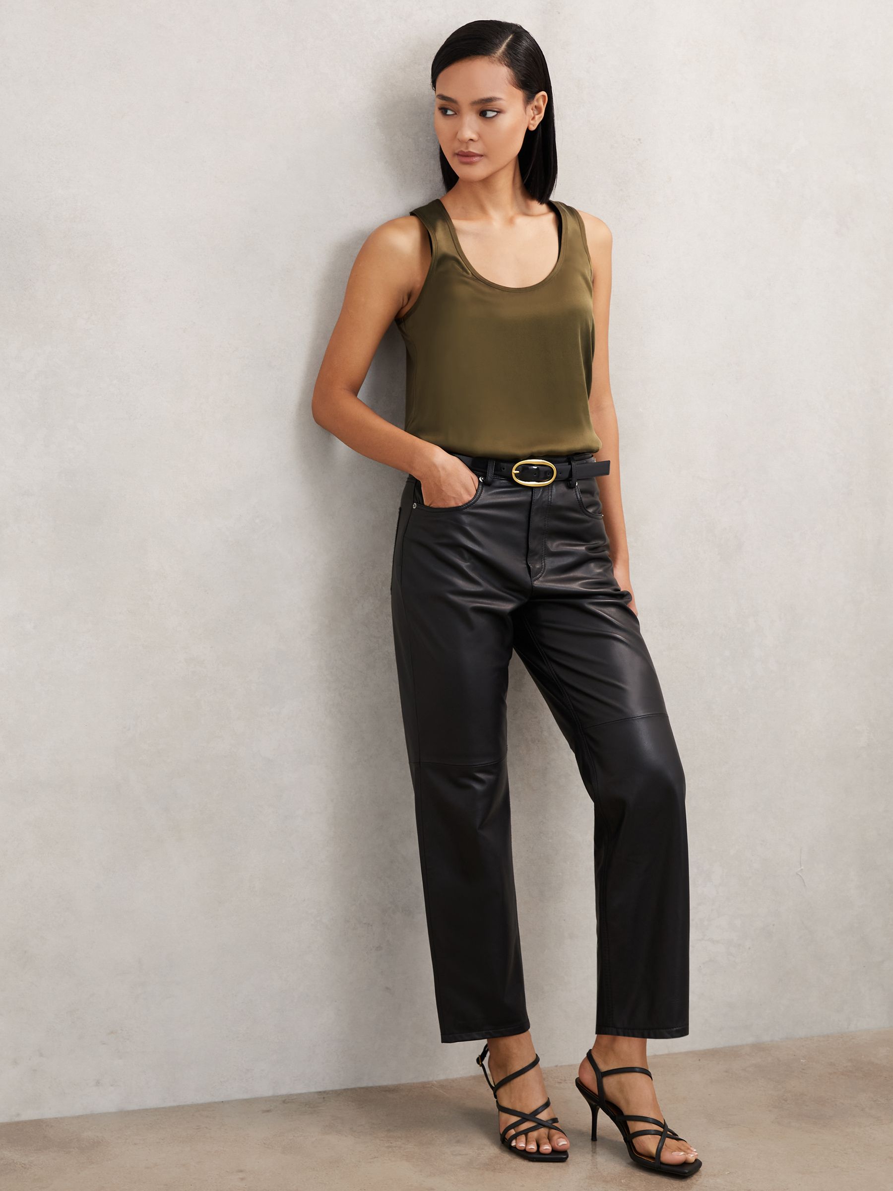 Silk-Front Cami Top in Khaki Green