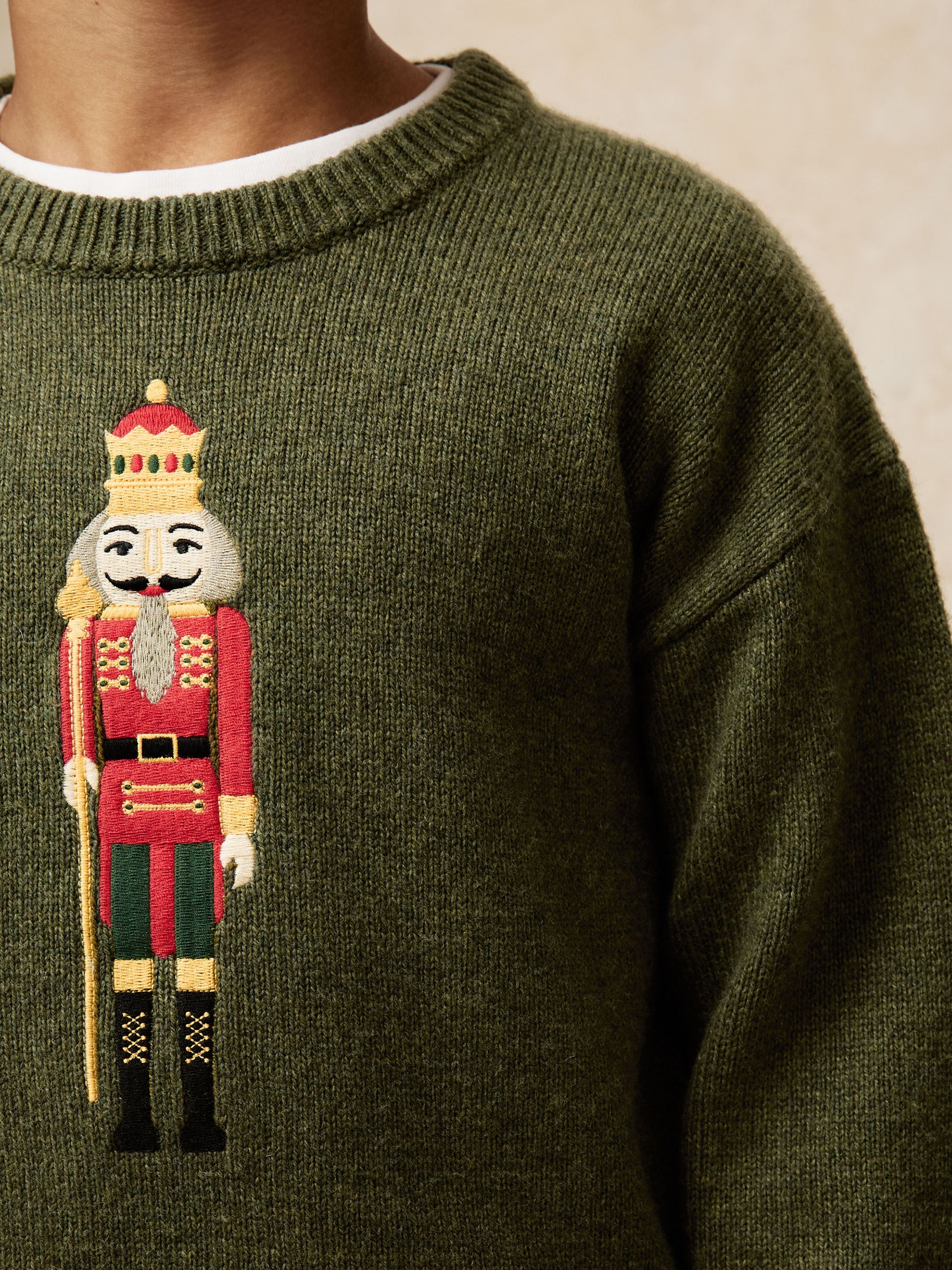 9-13 yrs Wool-Blend Nutcracker Jumper in Green
