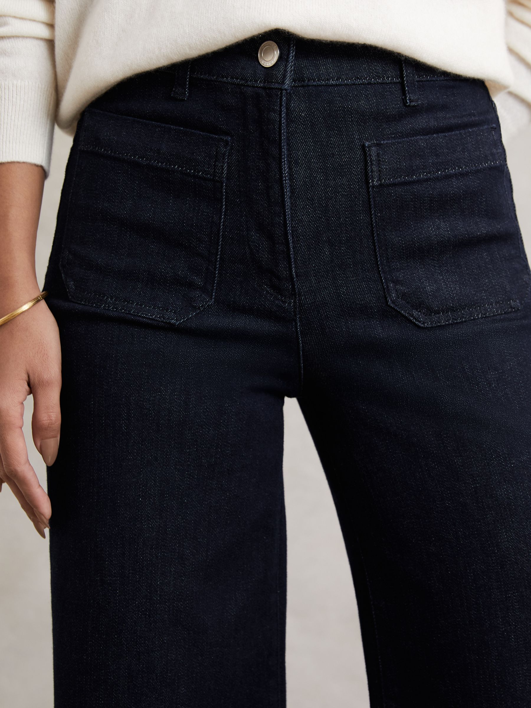 Petite Patch Pocket Wide Leg Jeans in Dark Blue