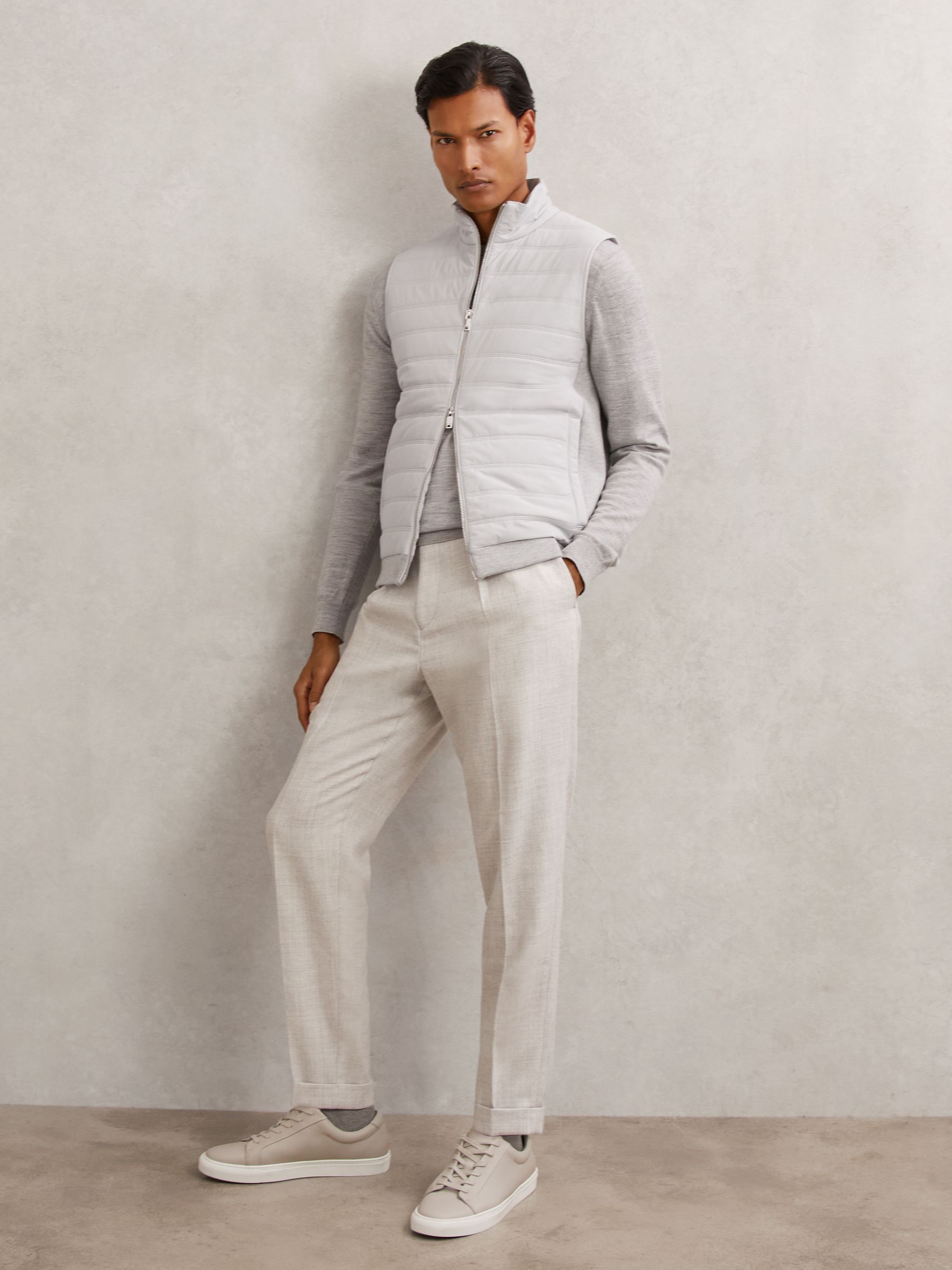 Funnel-Neck Quilted Knit Gilet in Soft Grey