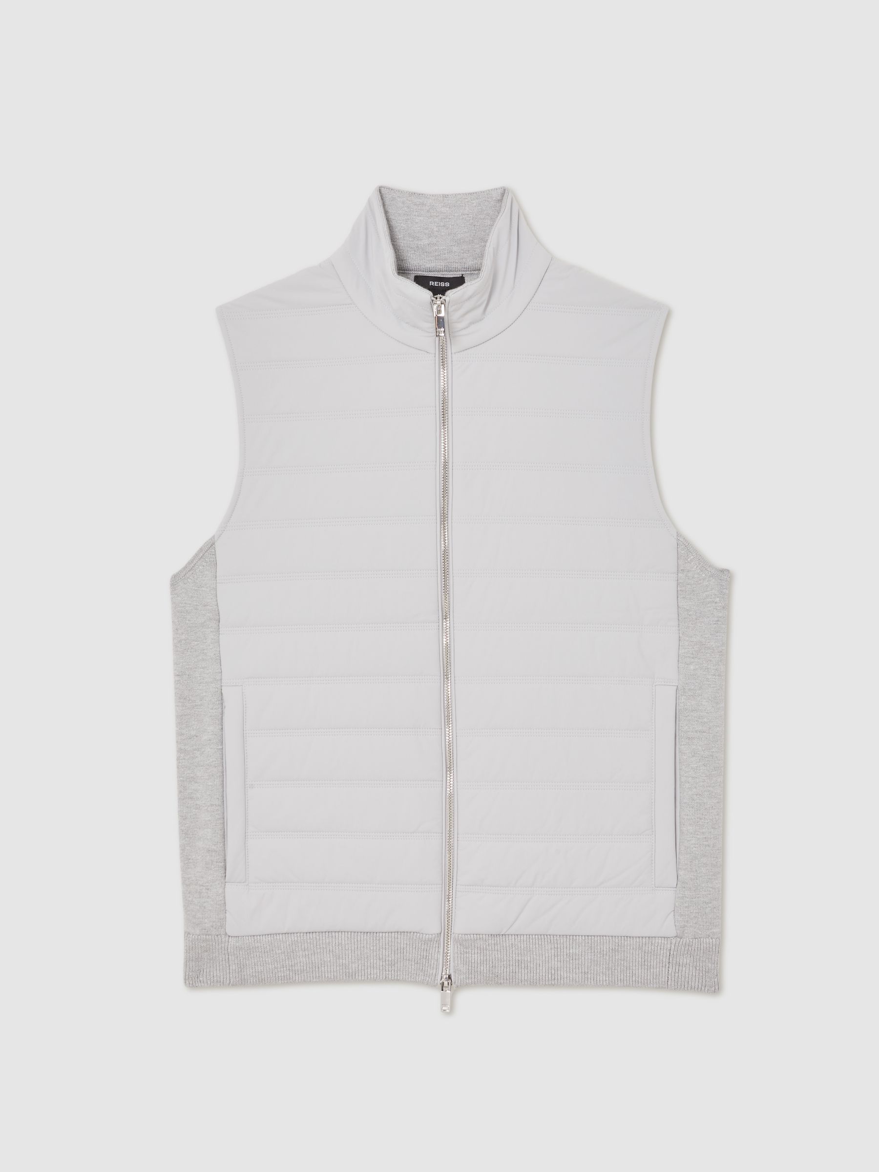 Funnel-Neck Quilted Knit Gilet in Soft Grey