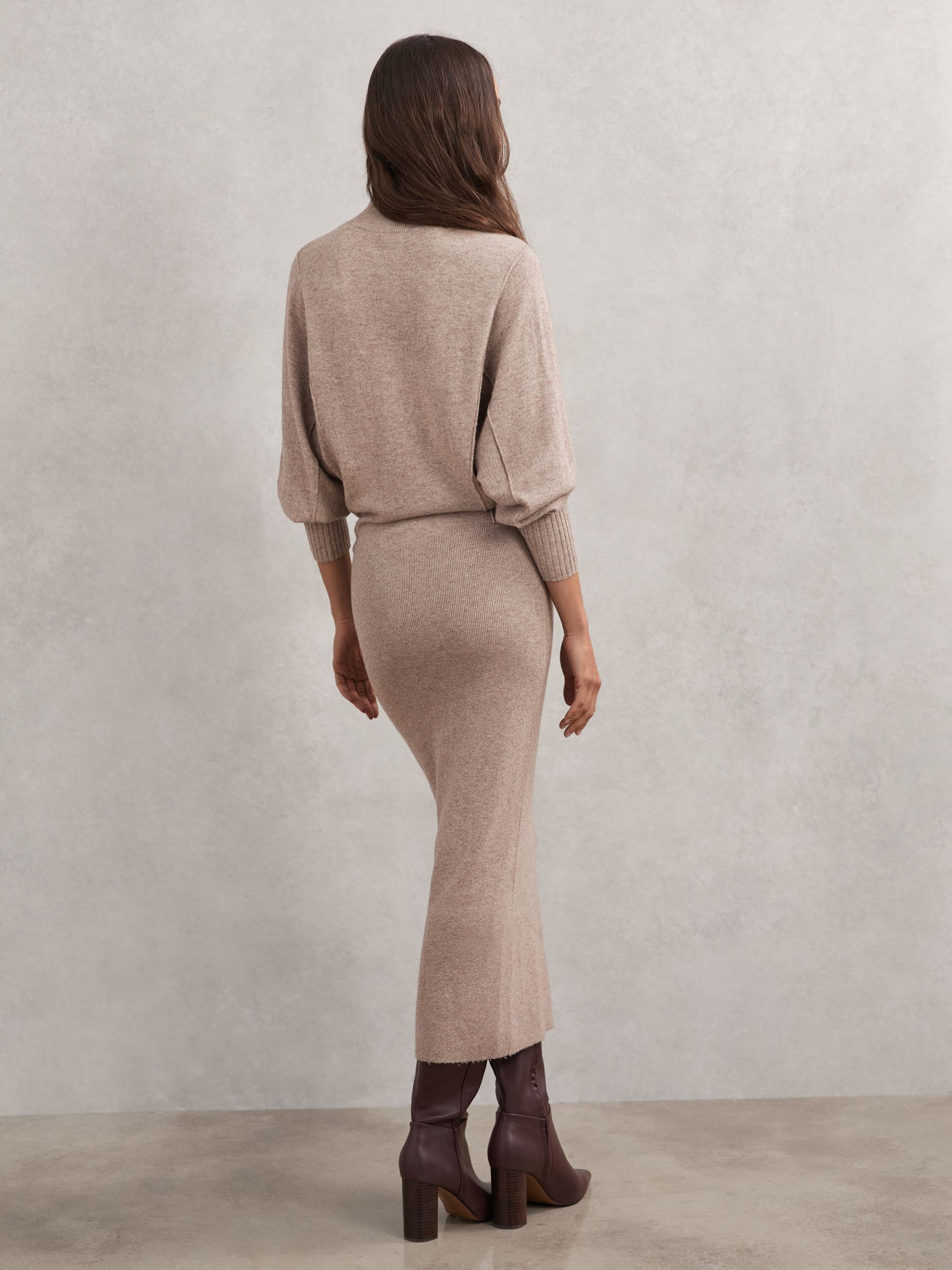 Wool-Blend High-Neck Knitted Dress with Cashmere in Neutral