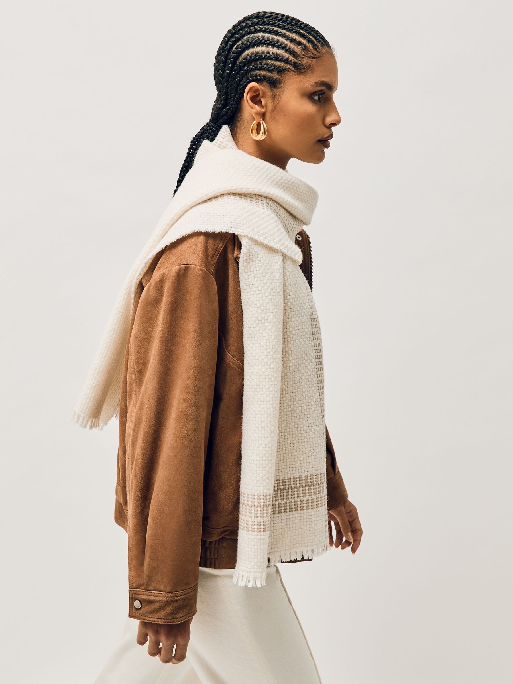 Wool-Cashmere Textured Scarf in Cream