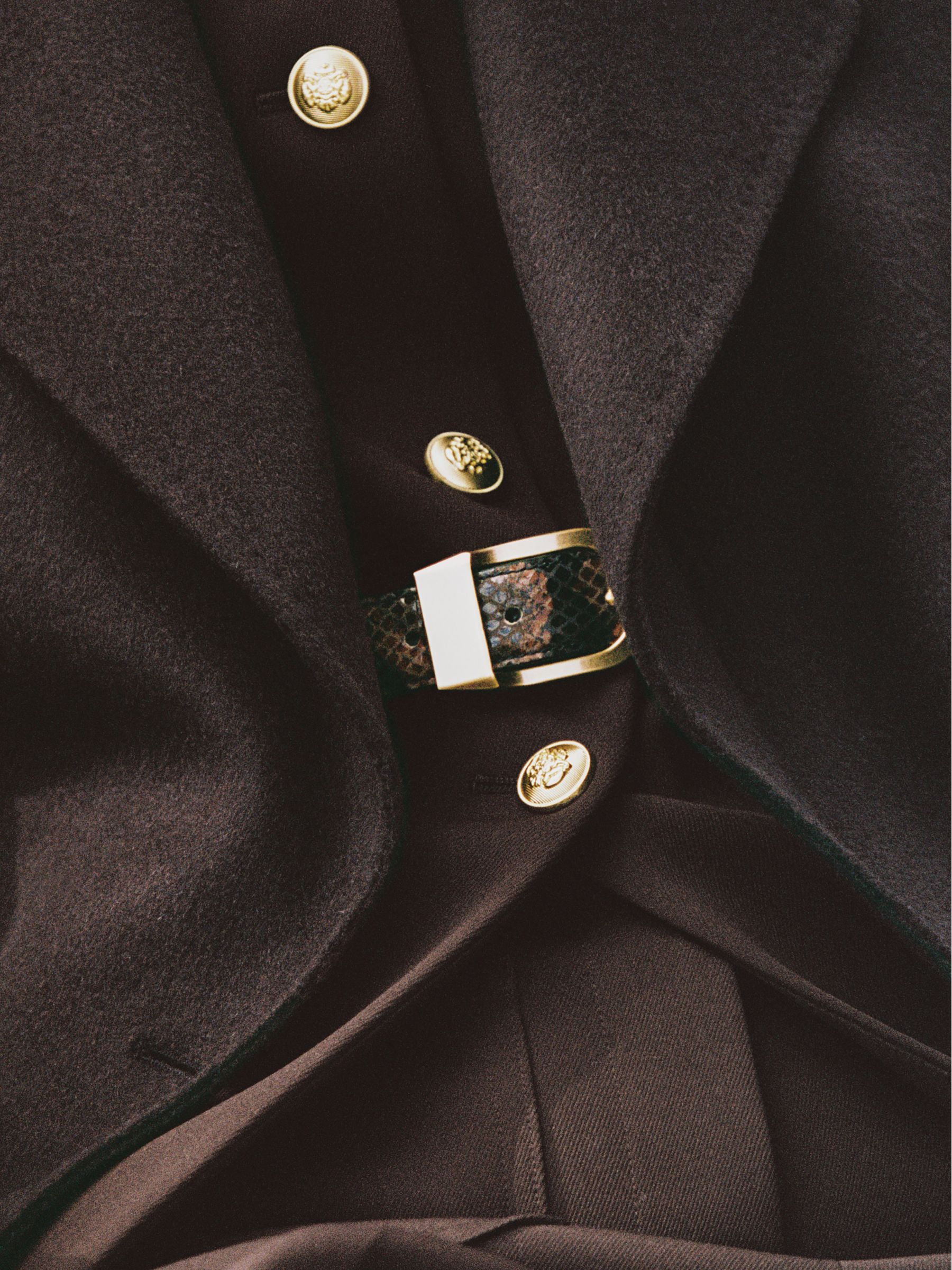 Leather Snake-Effect Belt in Chocolate