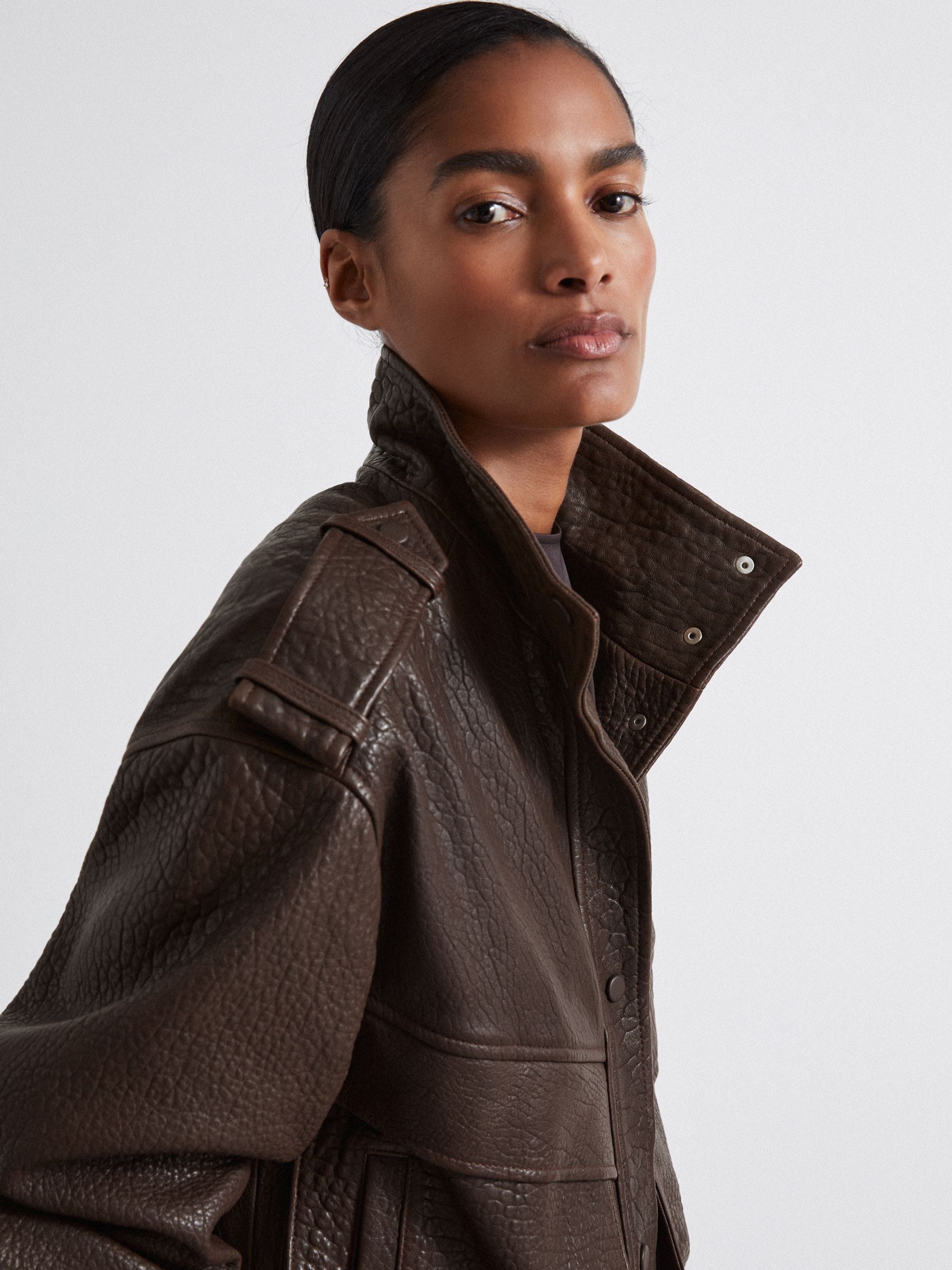Atelier Grained Leather Jacket in Chocolate