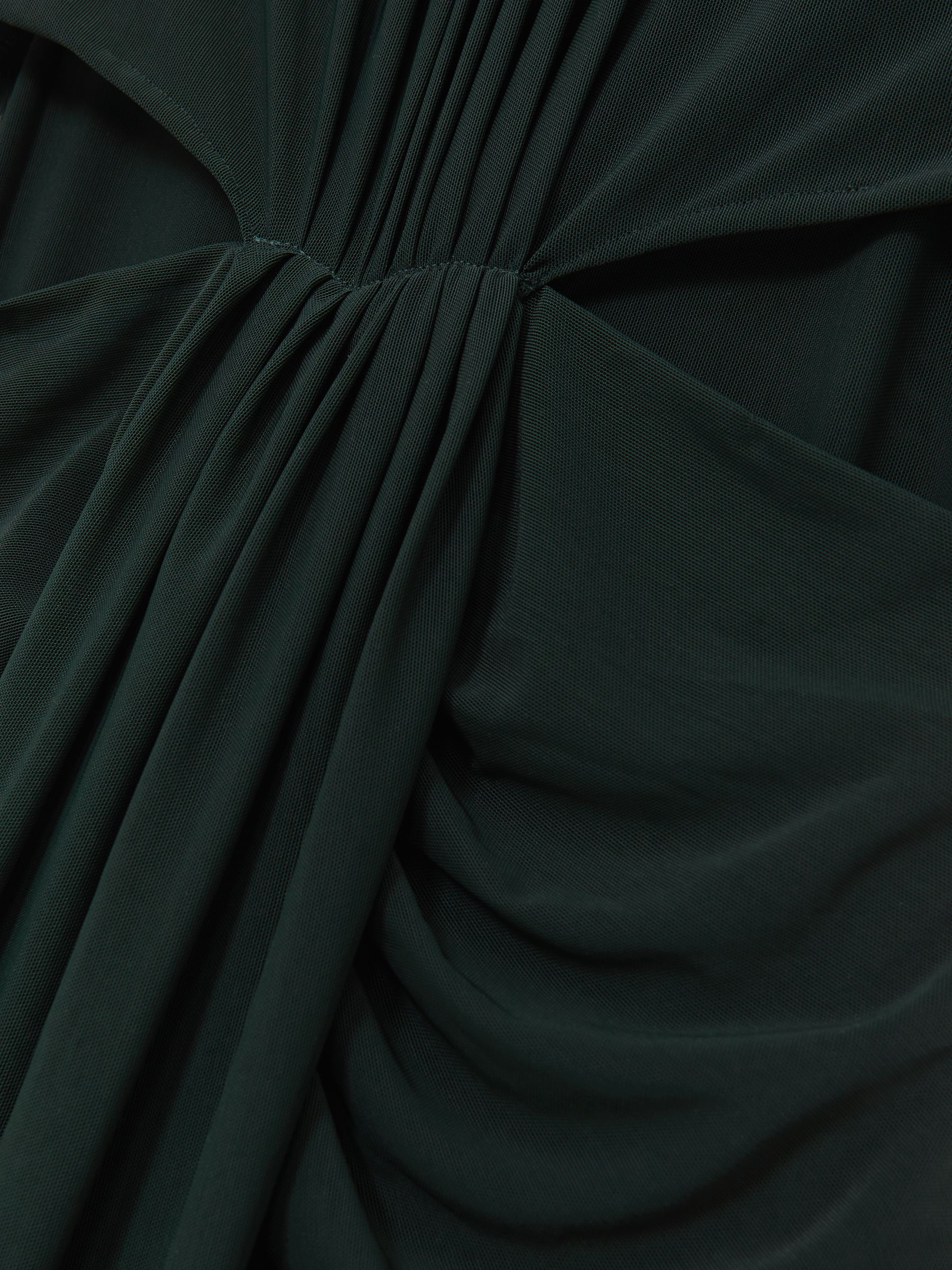 Petite Ruched Long-Sleeve Maxi Dress in Dark Green