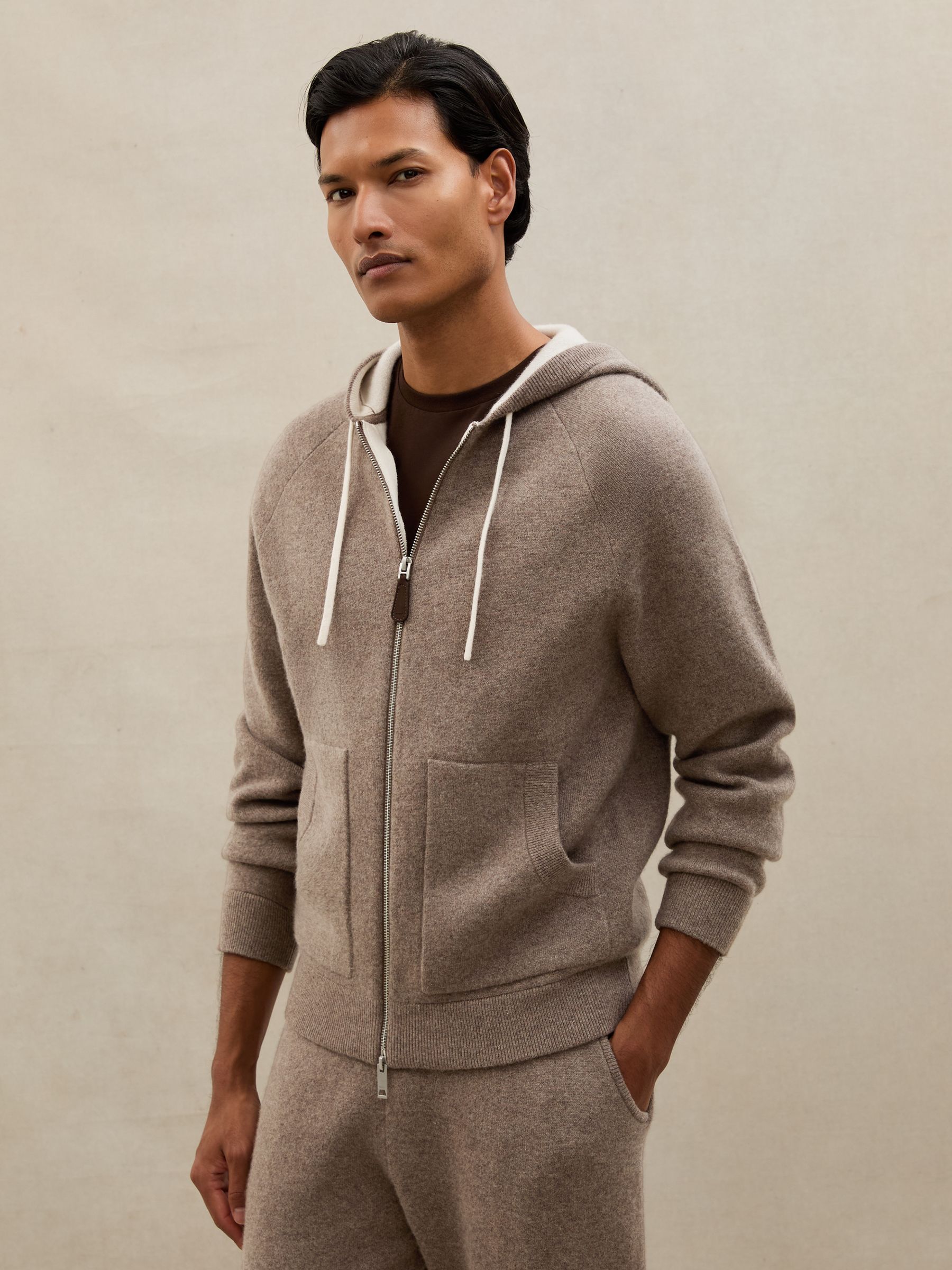 Atelier Cashmere-Blend Zip Hoodie in Mouse Brown Melange