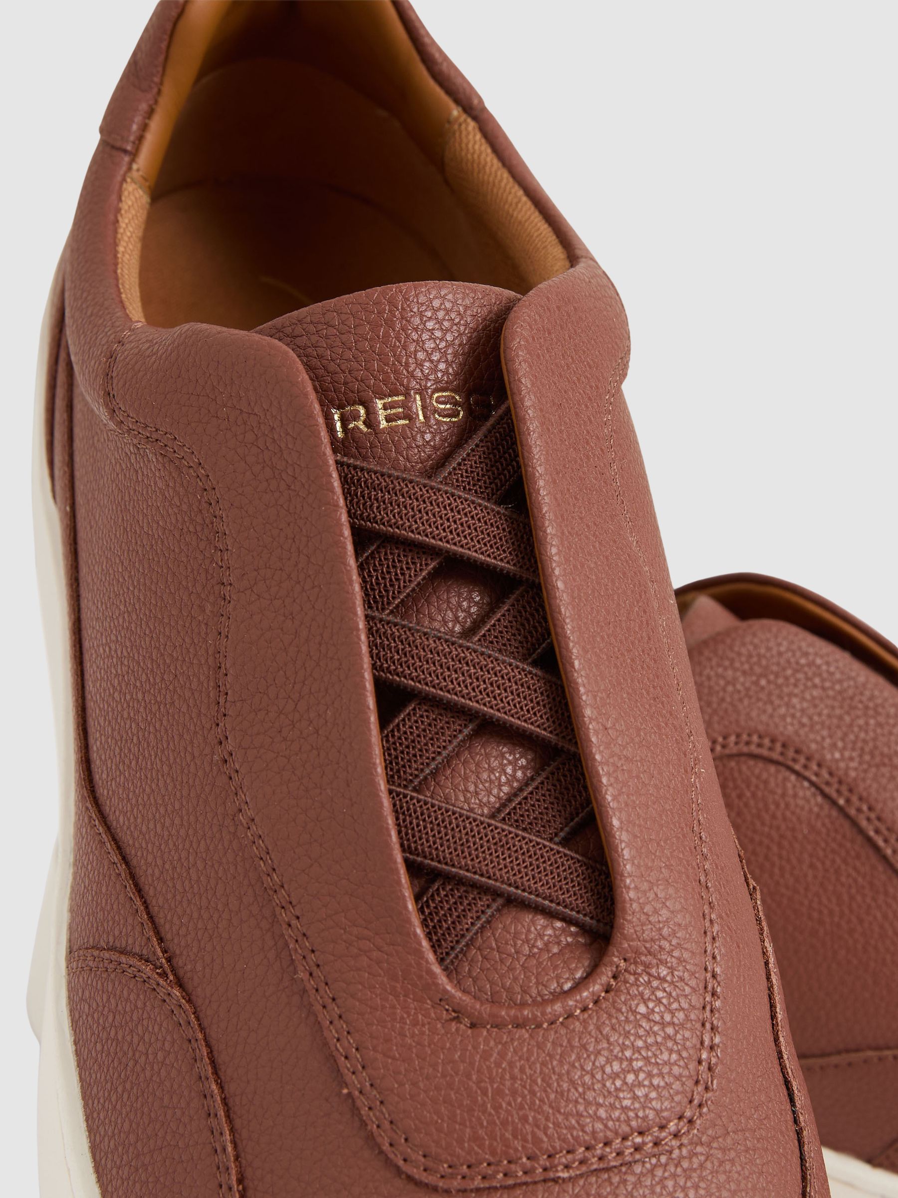 Grained Leather Elasticated Lace Trainers in Terracotta Brown