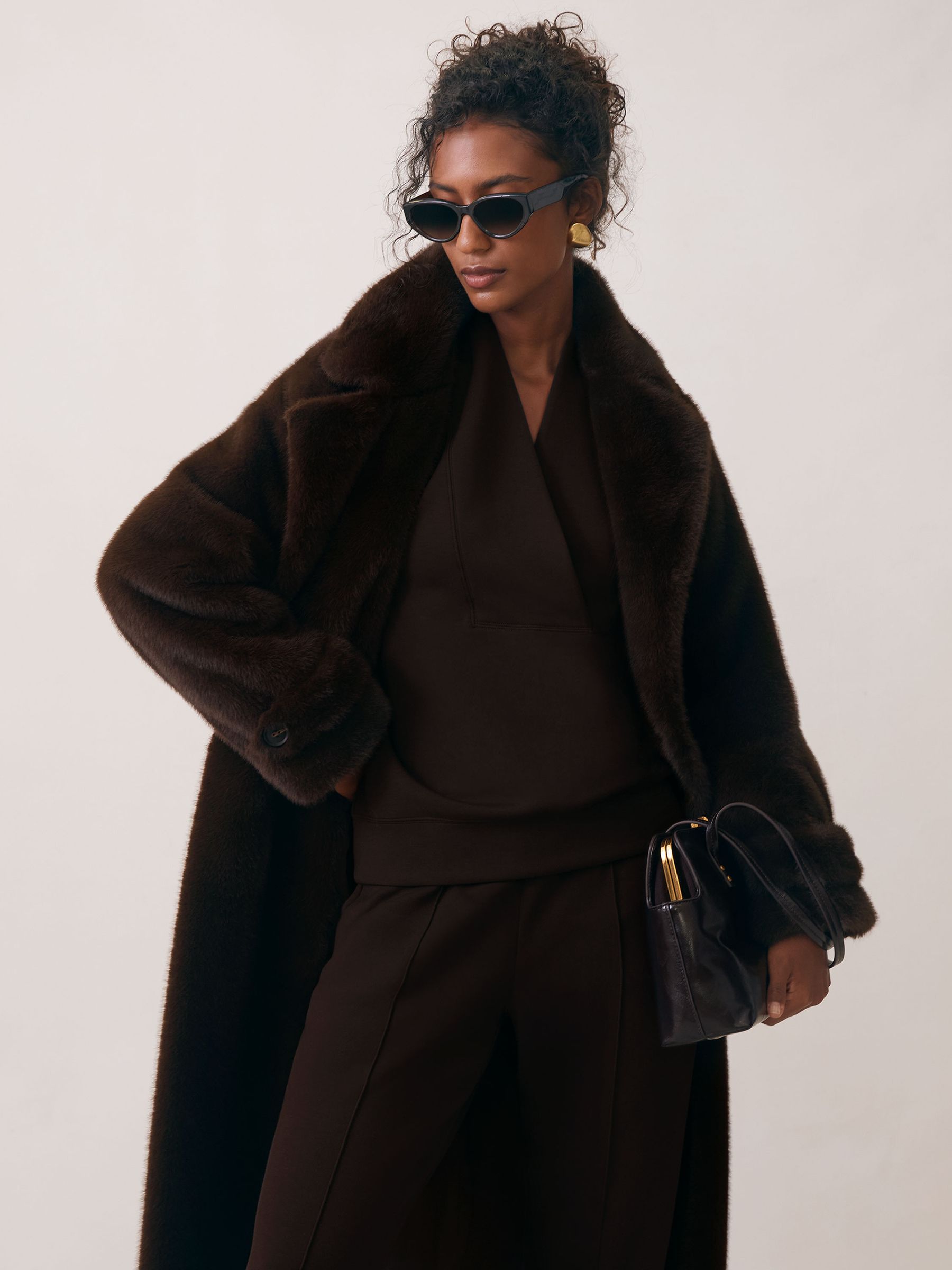 Interlock Shawl-Neck Sweatshirt with Modal in Dark Chocolate