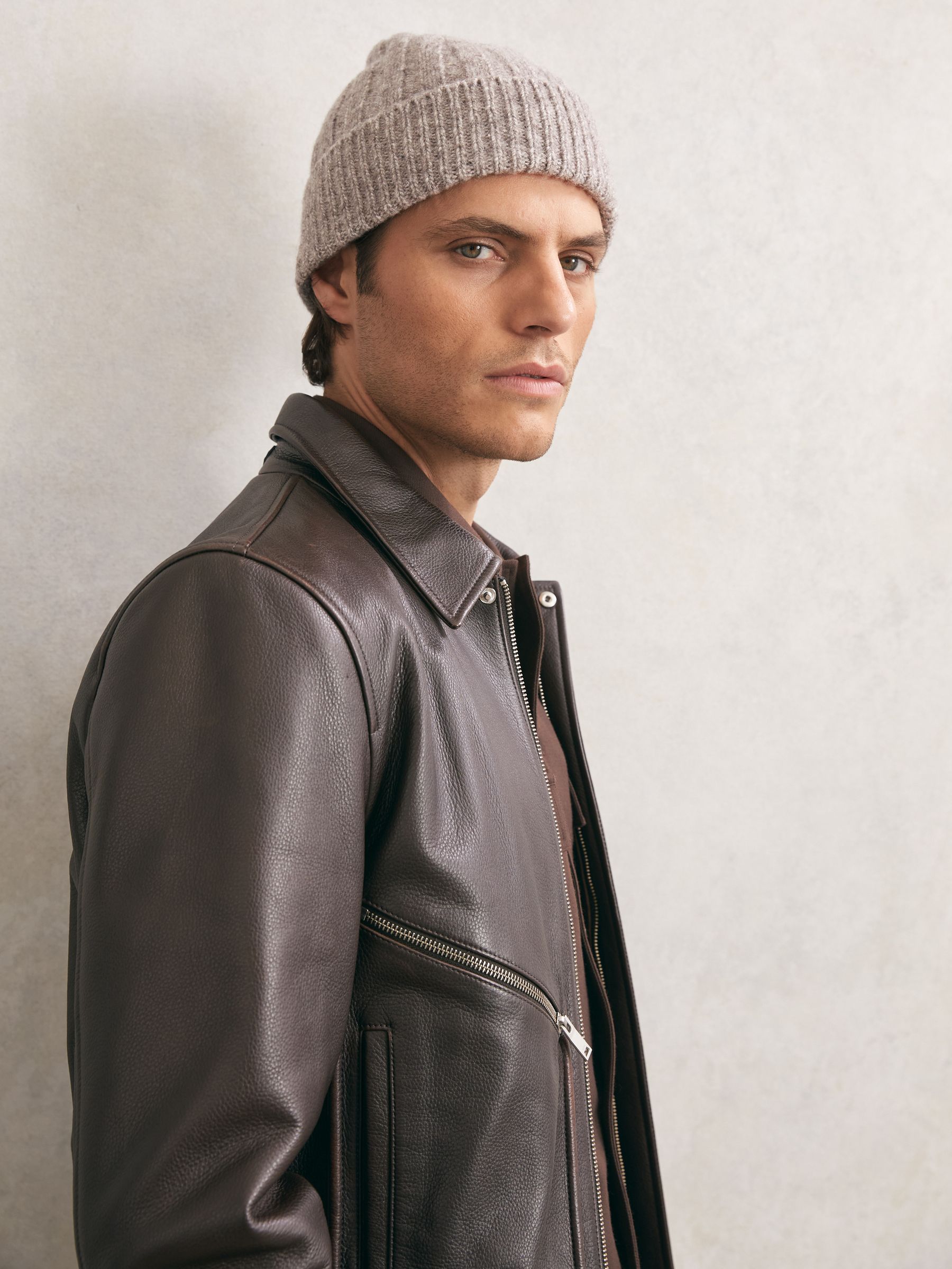 Wool-Blend Chunky Rib-Knit Beanie in Oatmeal Melange