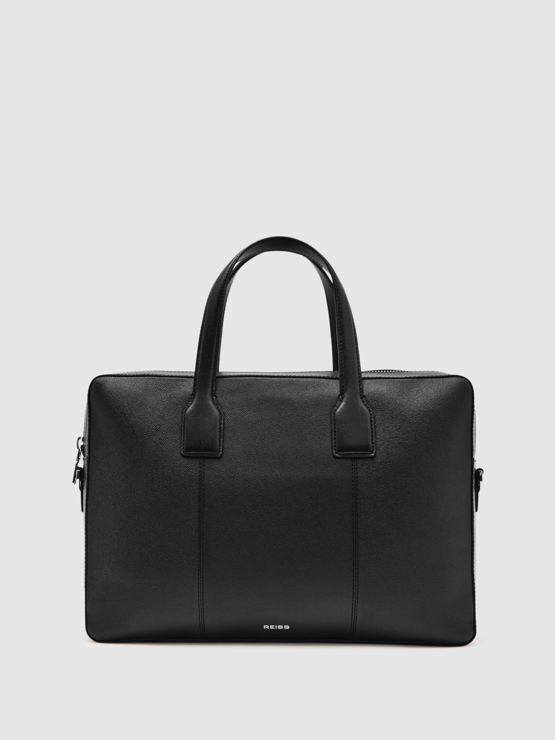 Micro-Grain Leather Briefcase in Black