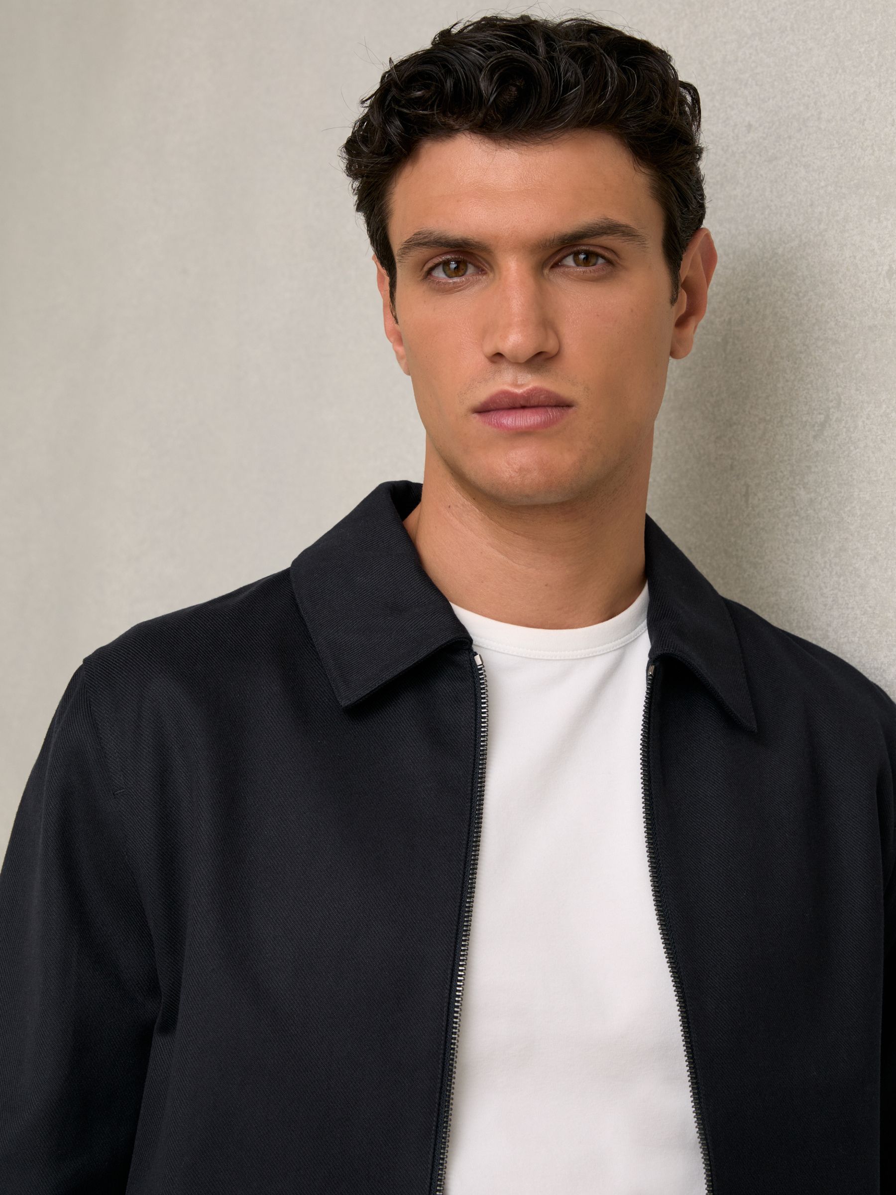 Lyocell-Cotton Zip-Through Twill Jacket in Navy