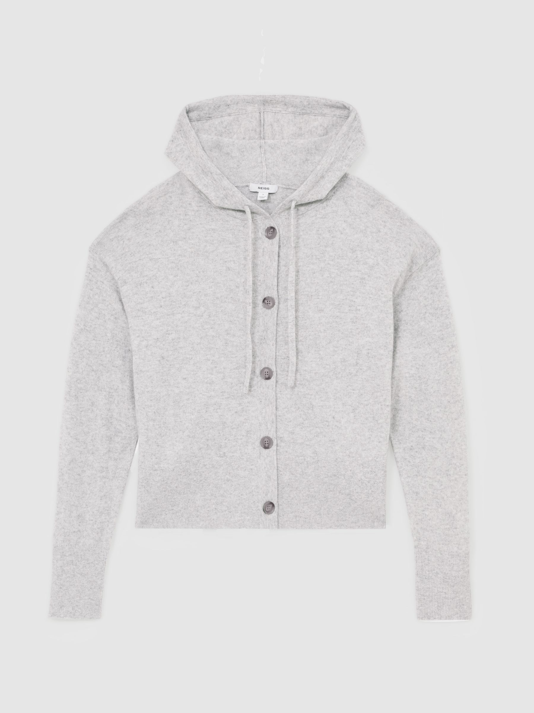 Wool-Blend Button-Through Hoodie with Cashmere in Grey