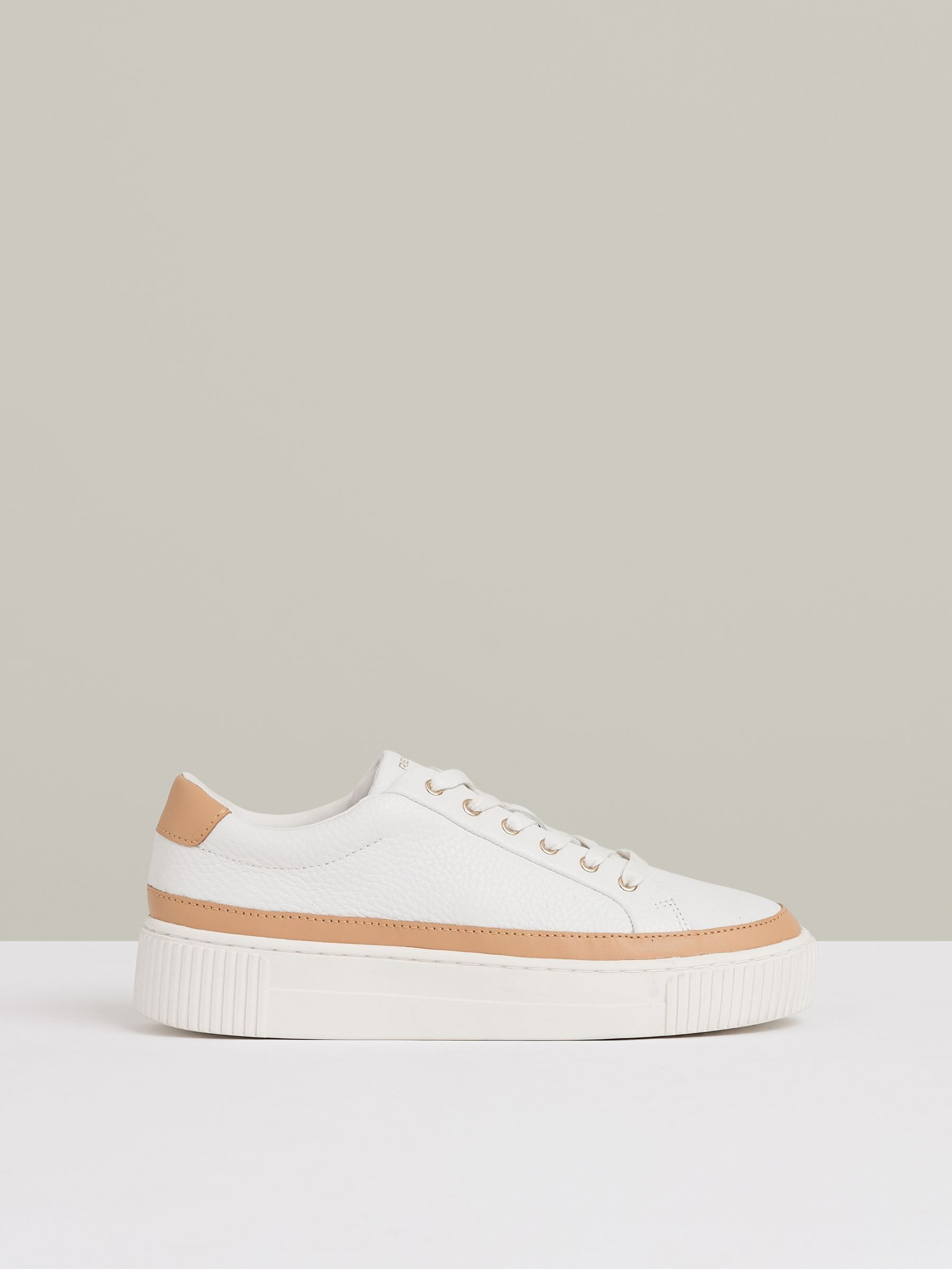 Grained Leather Platform Trainers in Camel/White