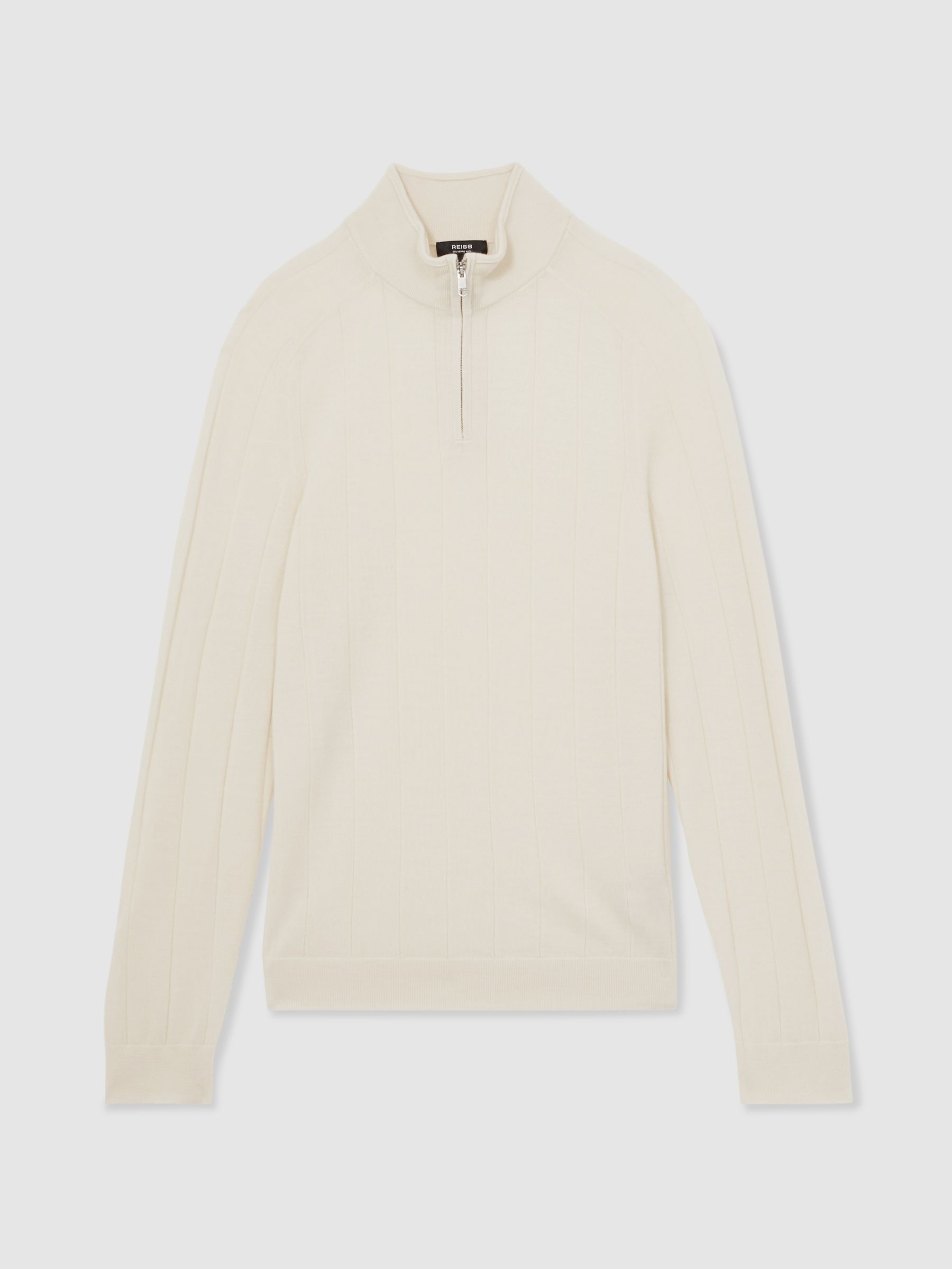 Merino Wool Wide-Rib Half-Zip Jumper in Bianco