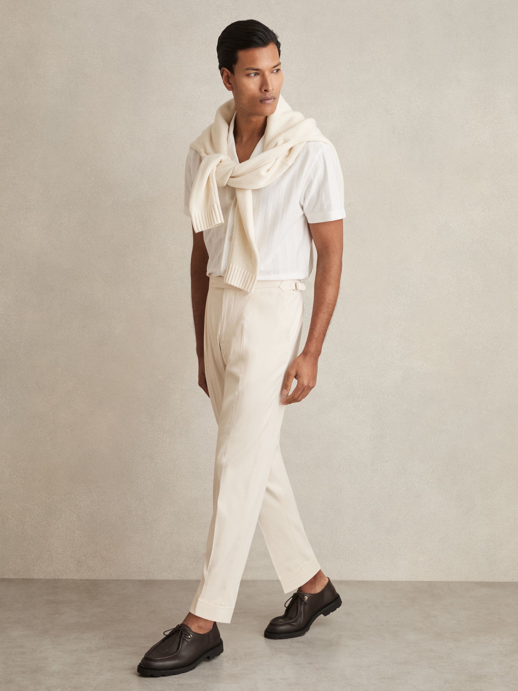 Stretch Cotton Tapered Trousers in Stone