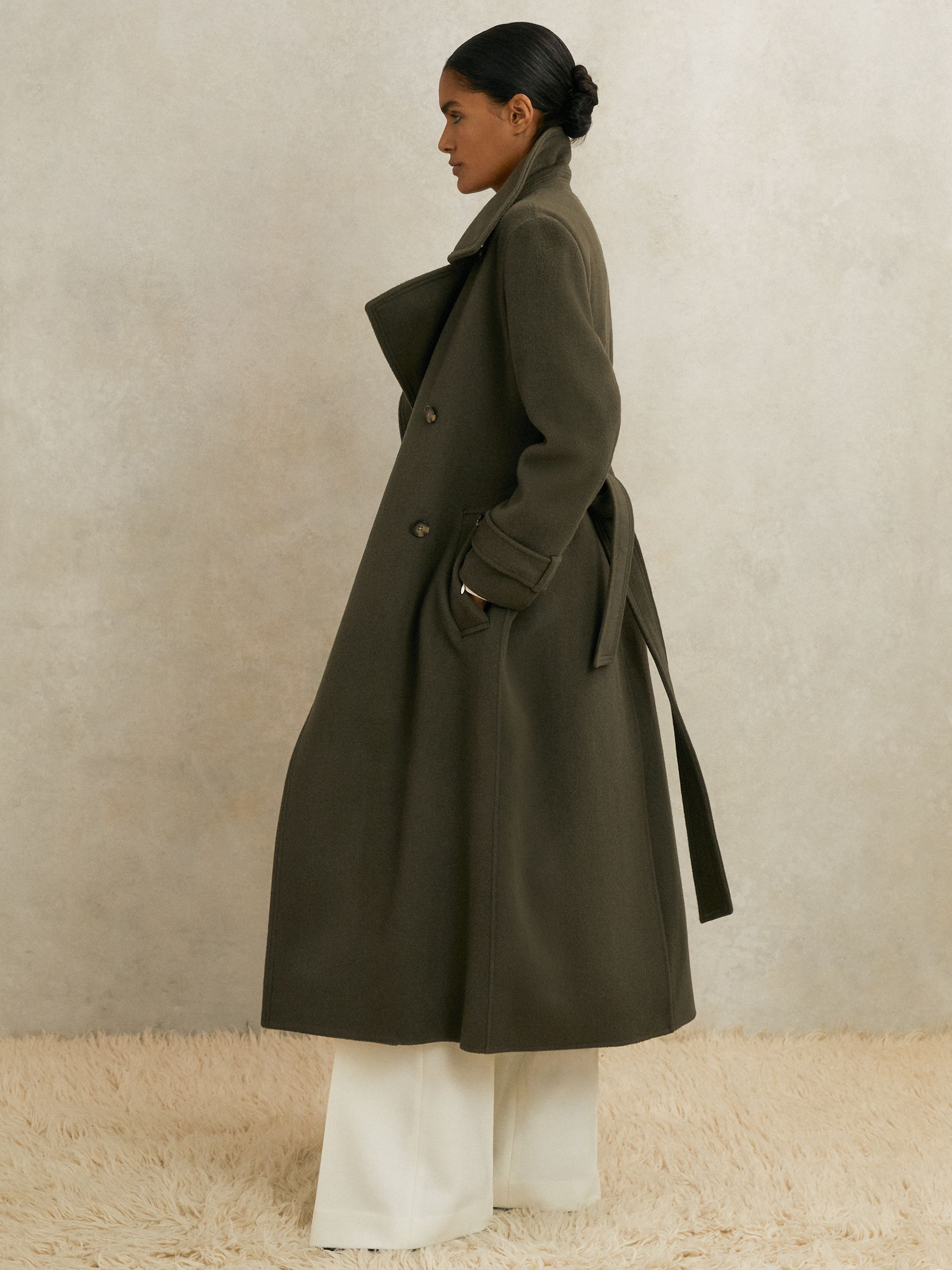 Atelier Wool Belted Blindseam Coat in Khaki