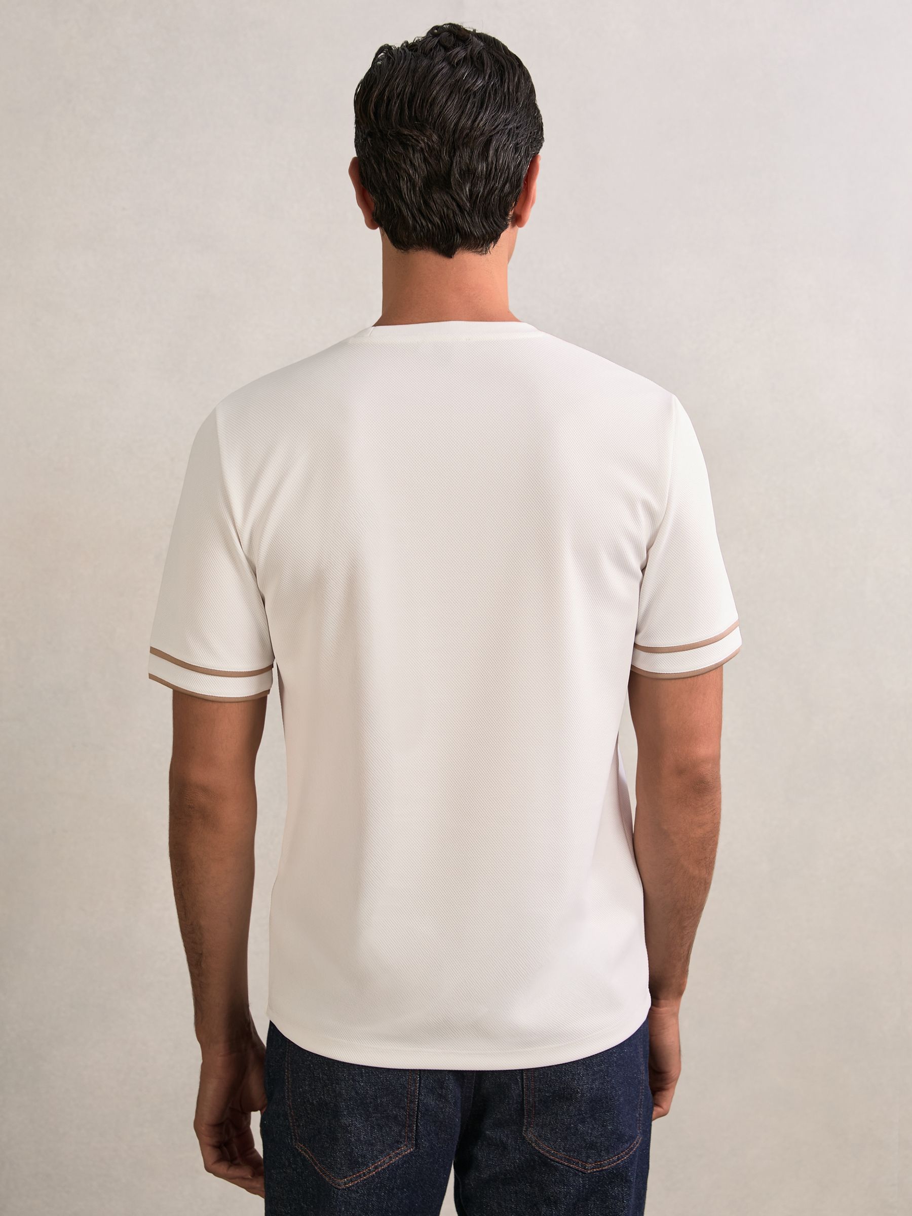 Textured Crew-Neck Tipped T-Shirt in White