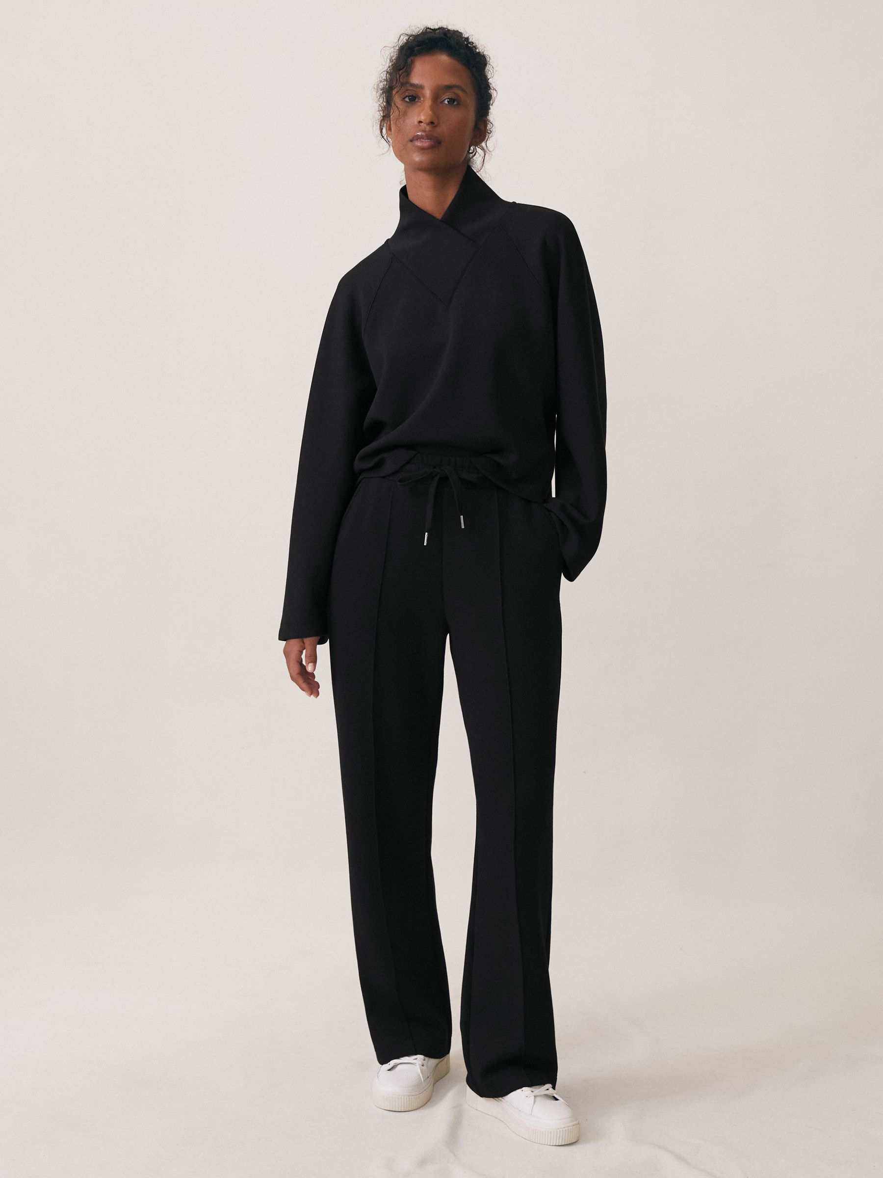 Modal-Blend Interlock Wide-Leg Joggers in Black