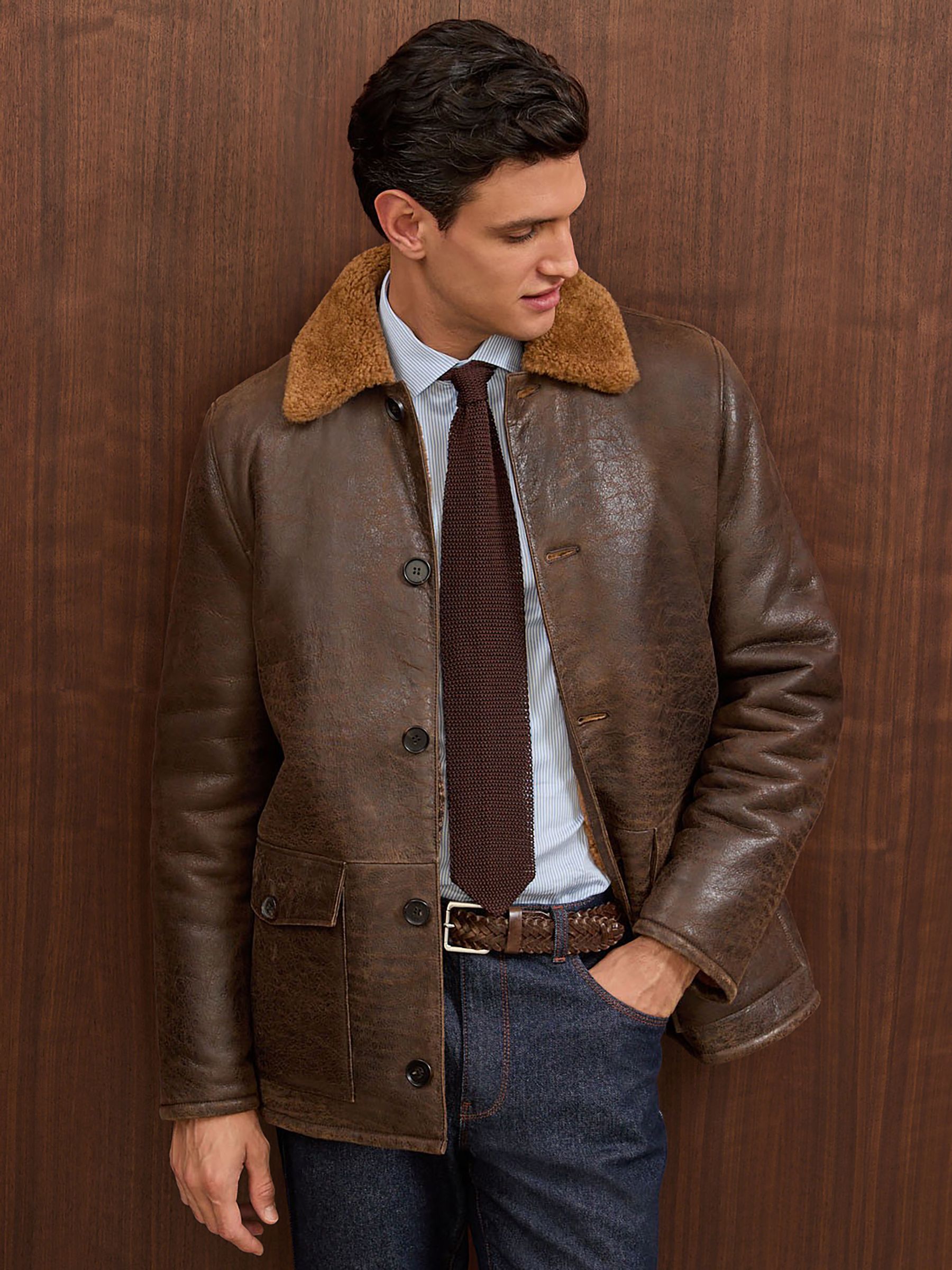 Atelier Shearling Leather Jacket in Brown