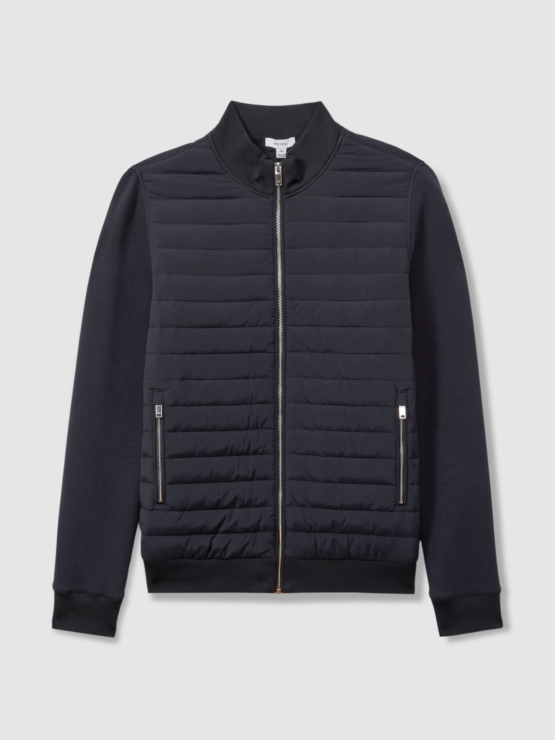 Hybrid Quilt and Knit Zip-Through Jacket in Navy