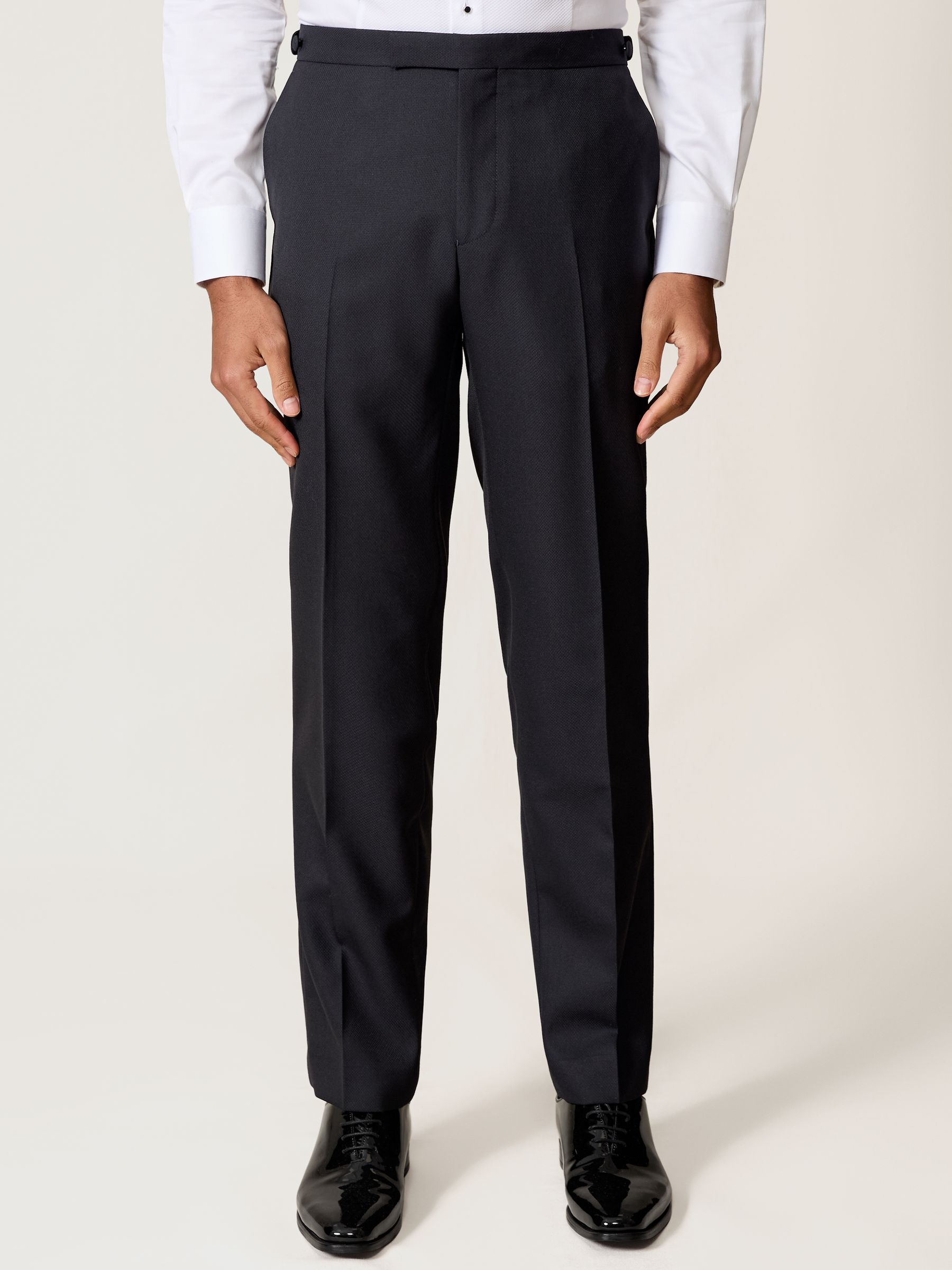 Wool-Blend Jacquard Tuxedo Trousers Tailored-Fit in Navy