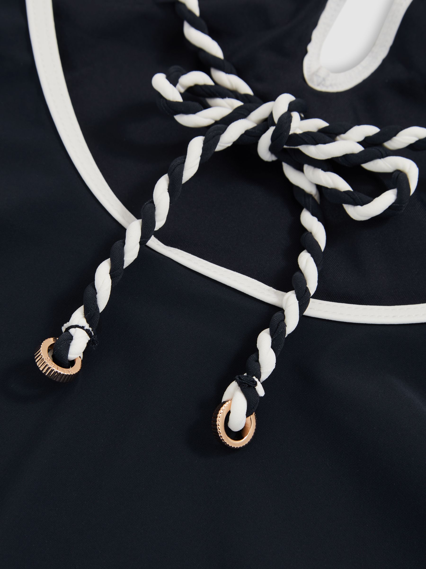 Contrast-Trim Plunge-Neck Swimsuit in Navy/White