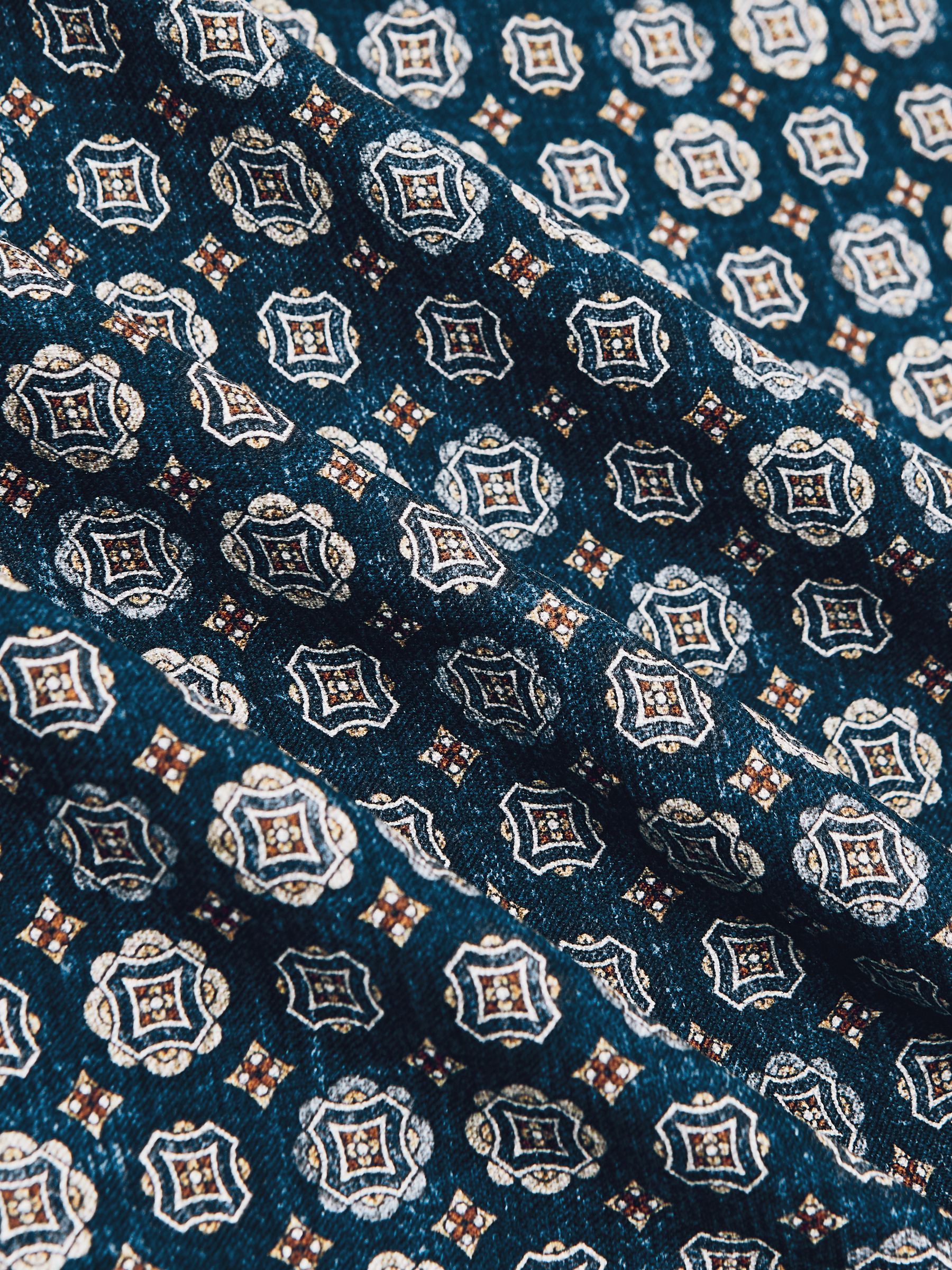 Silk Medallion Print Pocket Square in Indigo Melange