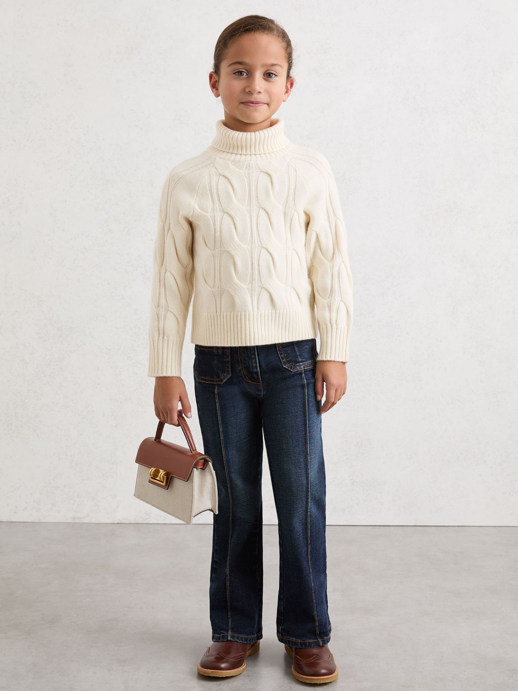 Wool Roll-Neck Cable-Knit Jumper in Ivory