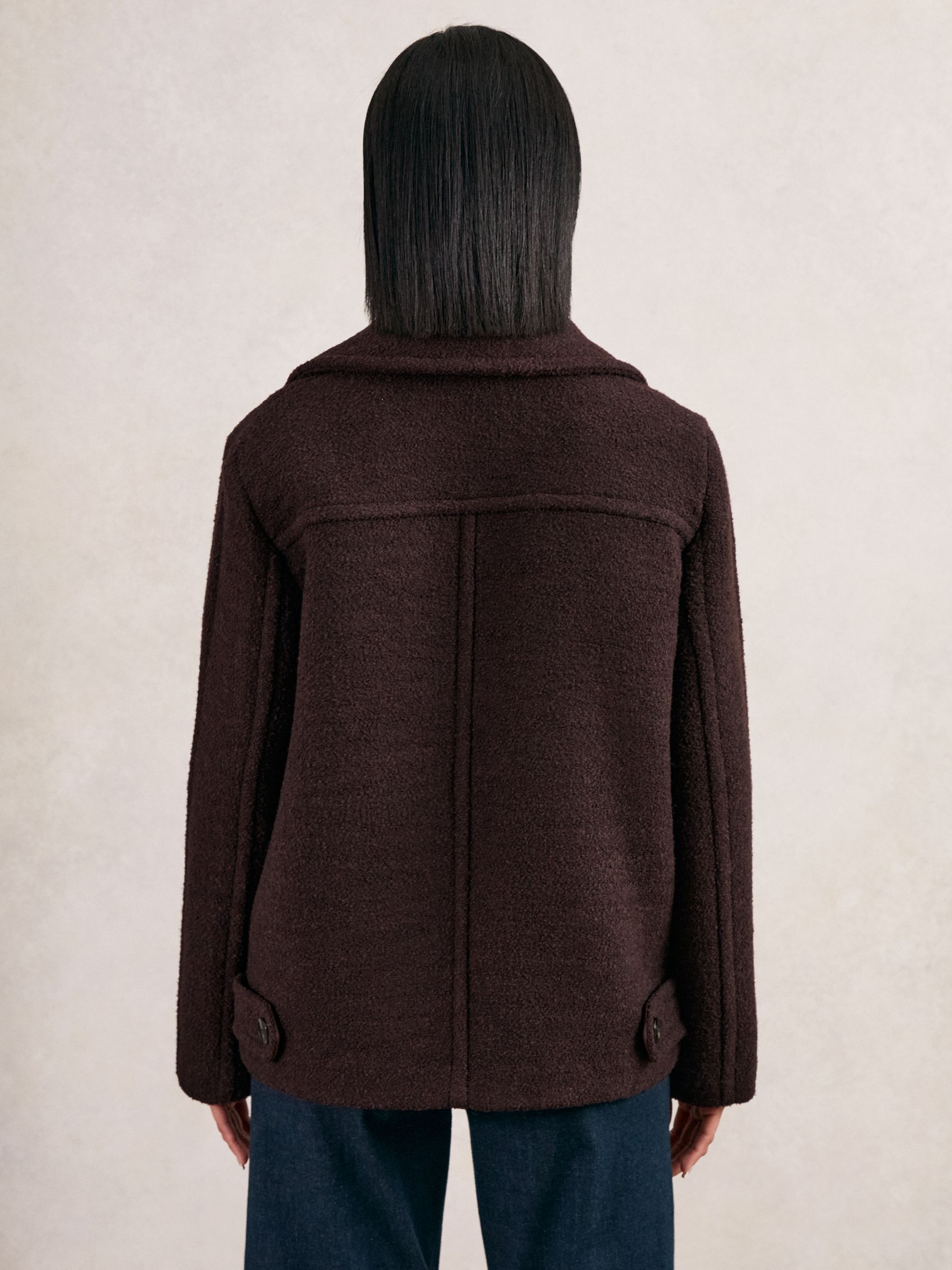 Wool-Blend Double-Breasted Short Coat in Burgundy