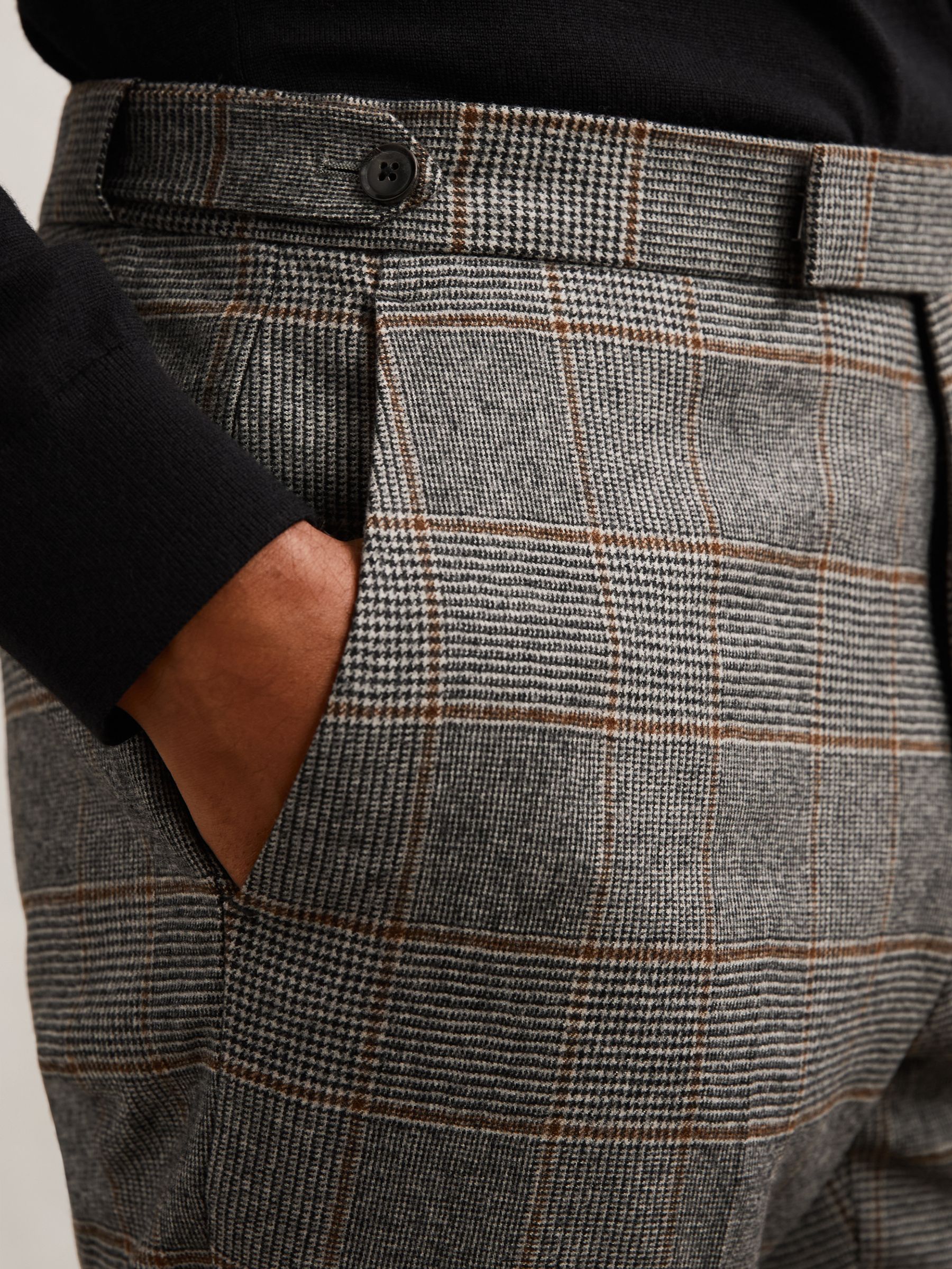 Wool Tailored-Fit Check Suit Trousers in Charcoal Grey