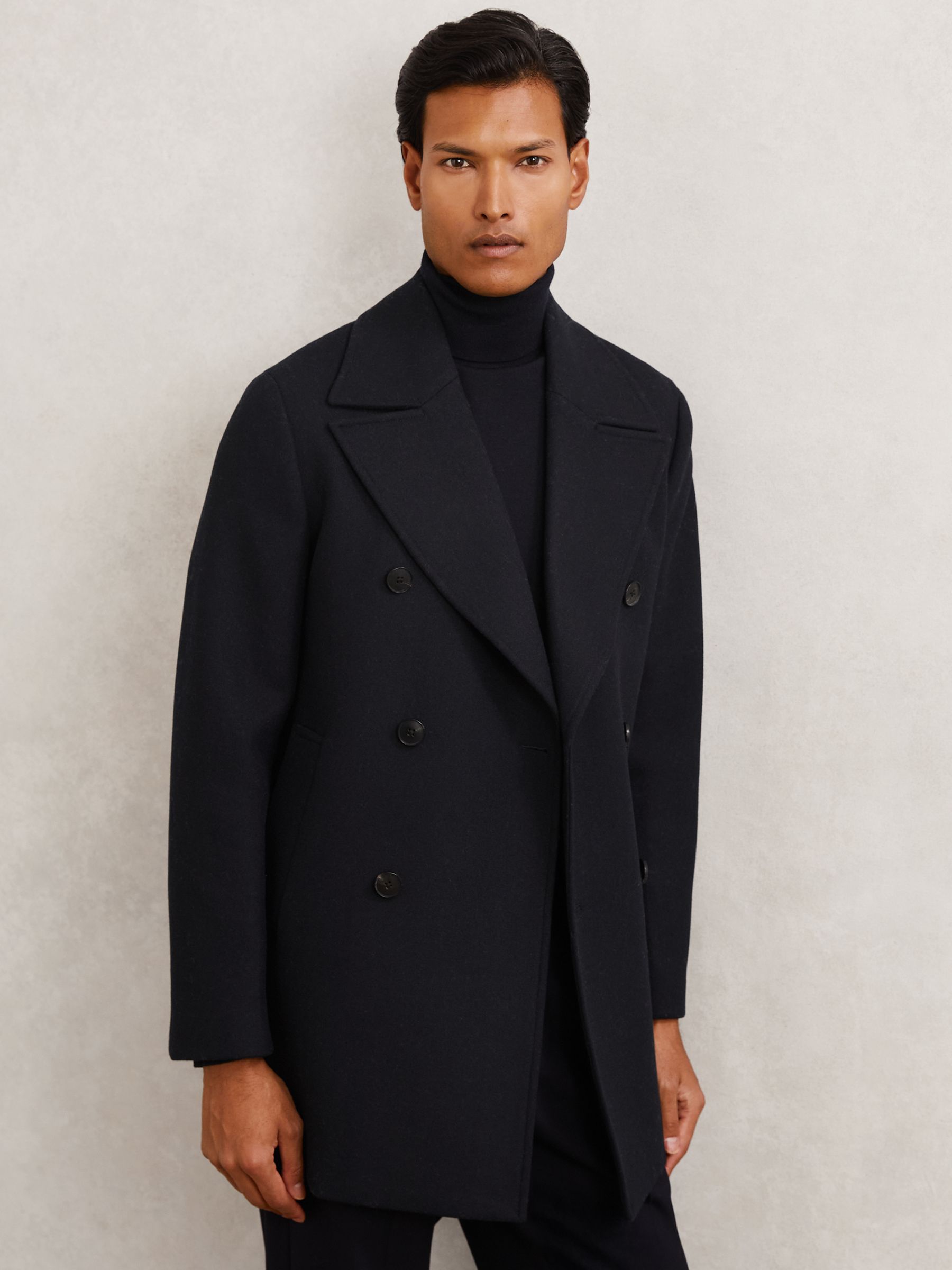 Wool-Blend Double-Breasted Pea Coat in Navy