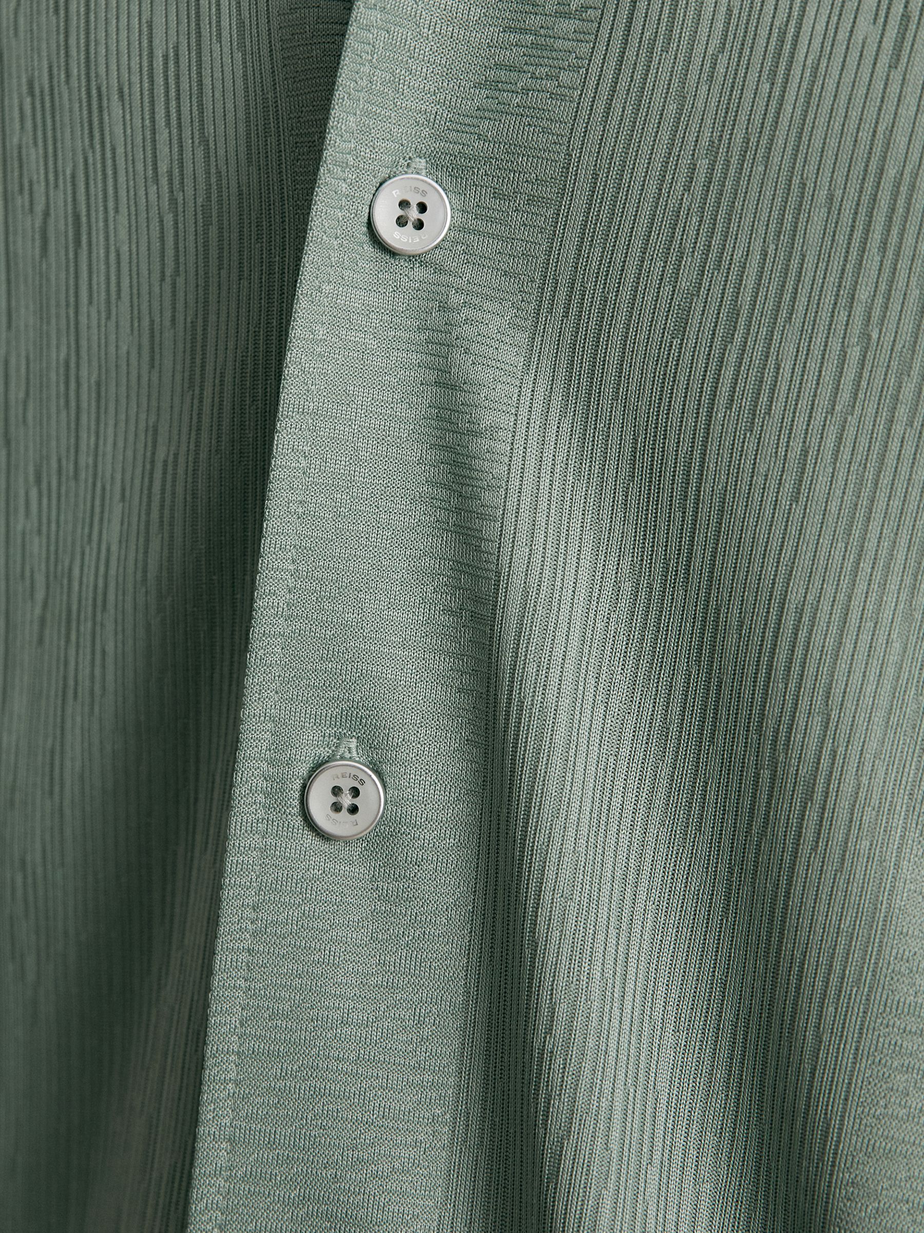 Jacquard-Stripe Cuban-Collar Shirt in Mint Green