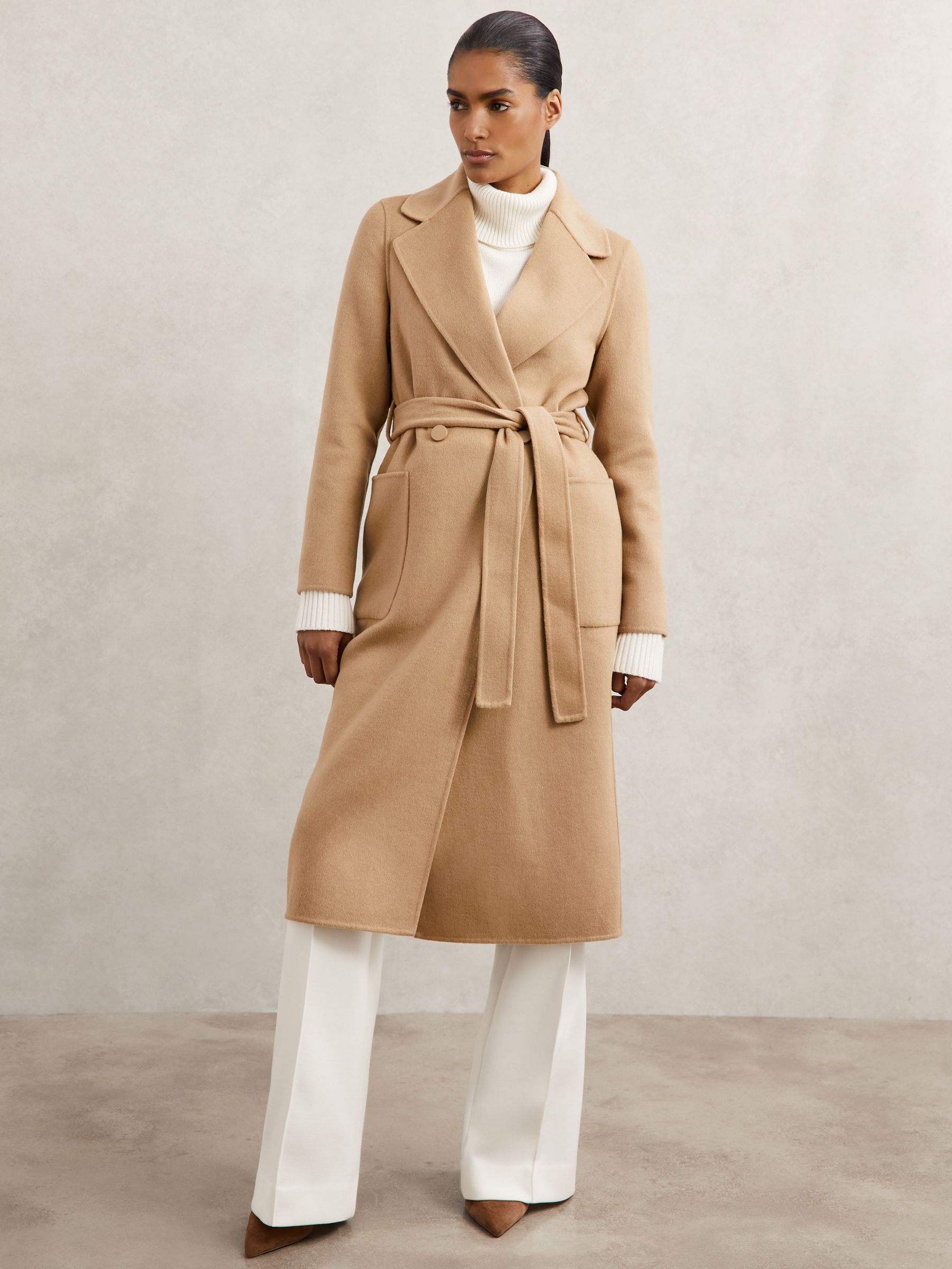 Double-Breasted Blindseam Coat Wool-Blend in Camel